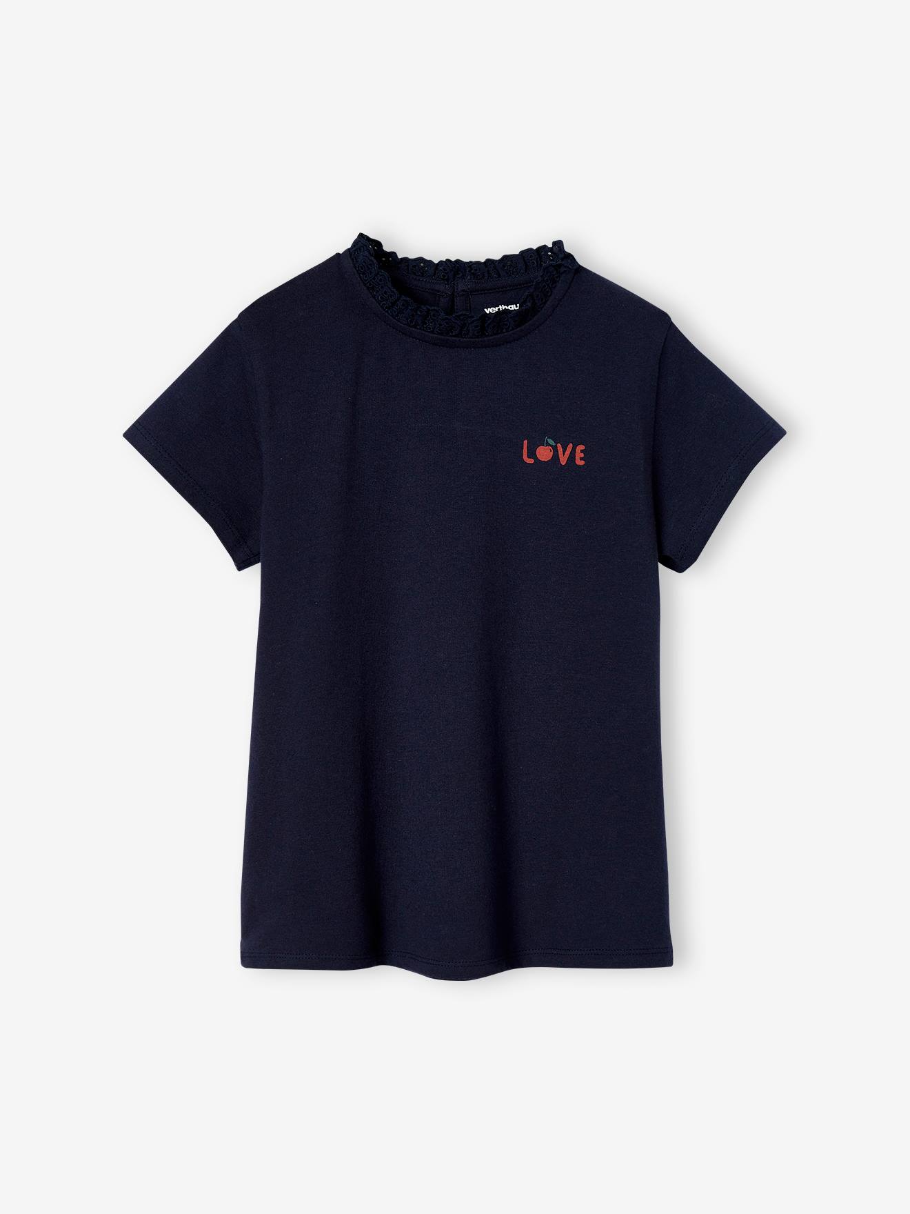 VERTBAUDET Camiseta personalizable, de manga corta con cuello para niña azul marino