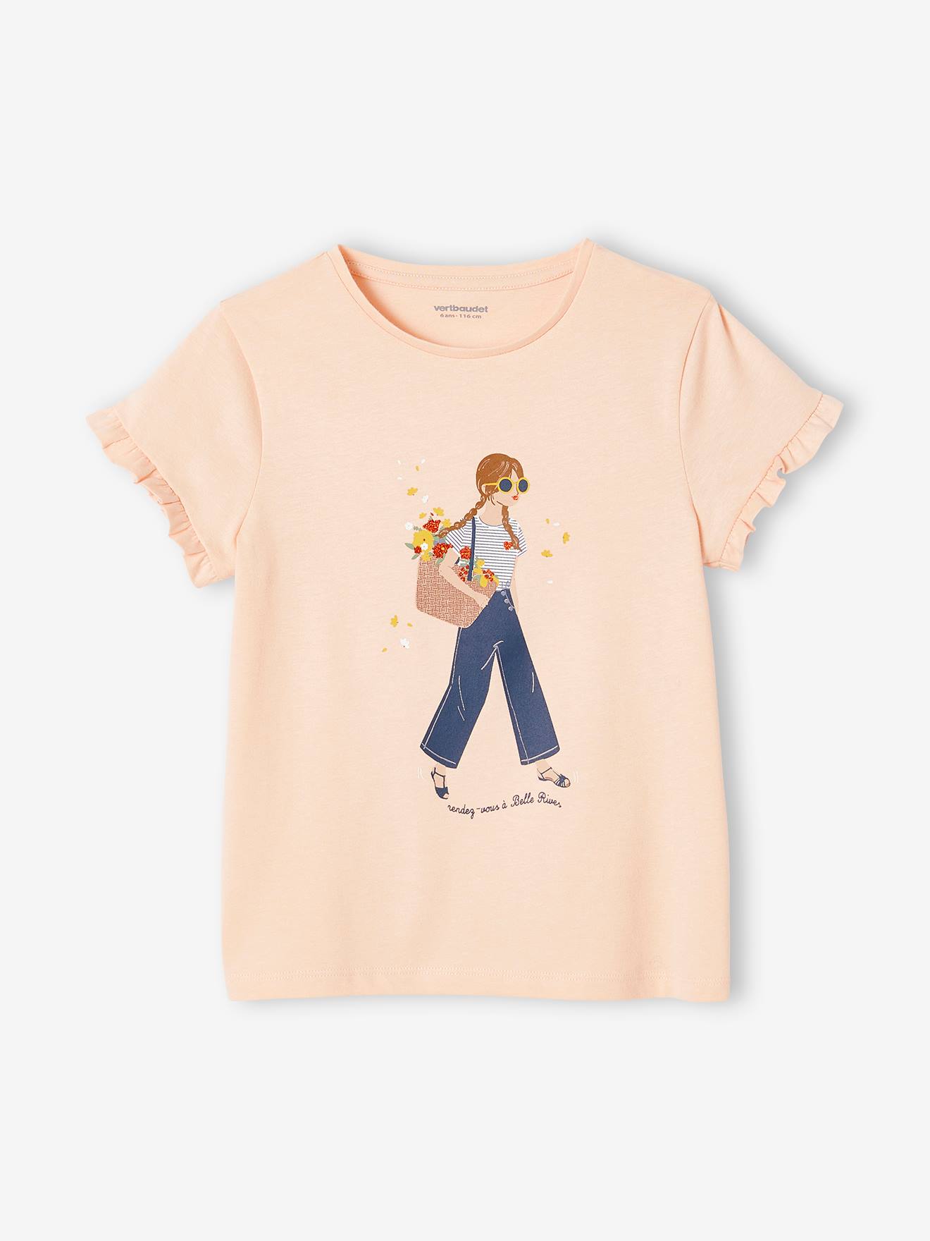 VERTBAUDET Camiseta con motivo "à bicyclette" para niña rosa rosa pálido