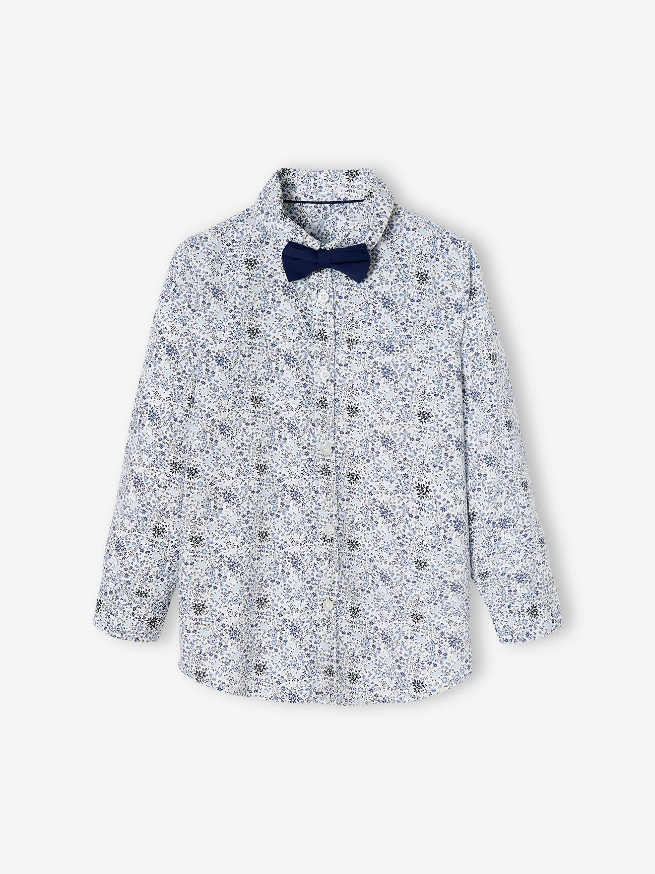 VERTBAUDET Camisa de flores y pajarita, para niño azul estampado