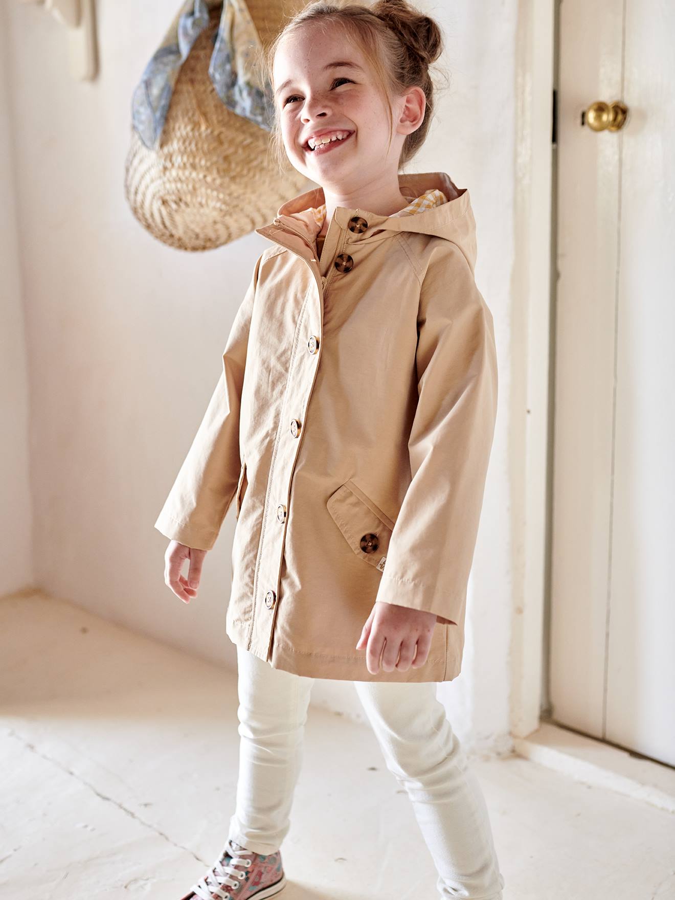 VERTBAUDET Trench con capucha especial para entretiempo para niña beige