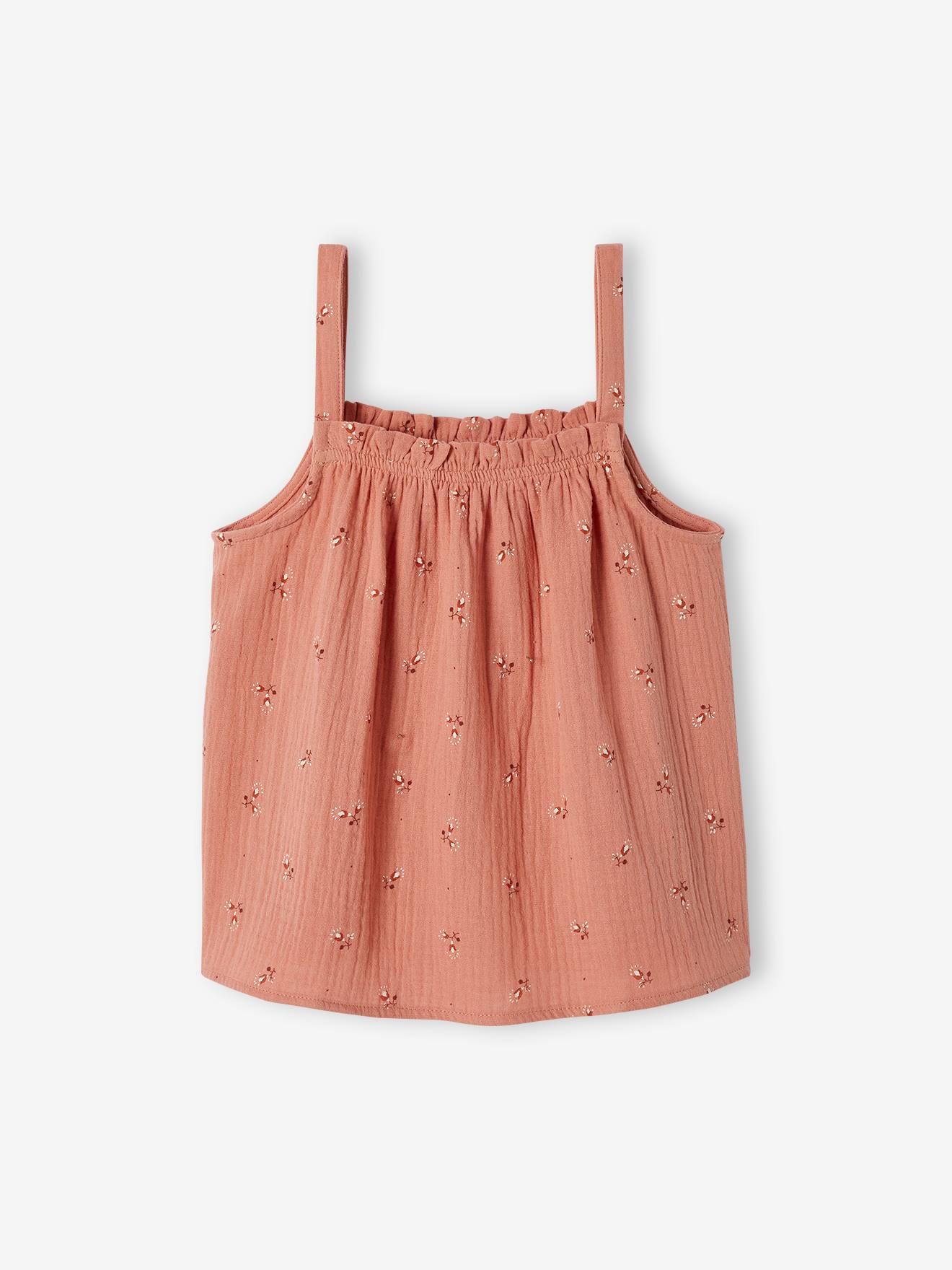 VERTBAUDET Blusa de tirantes de gasa de algodón, para niña coral