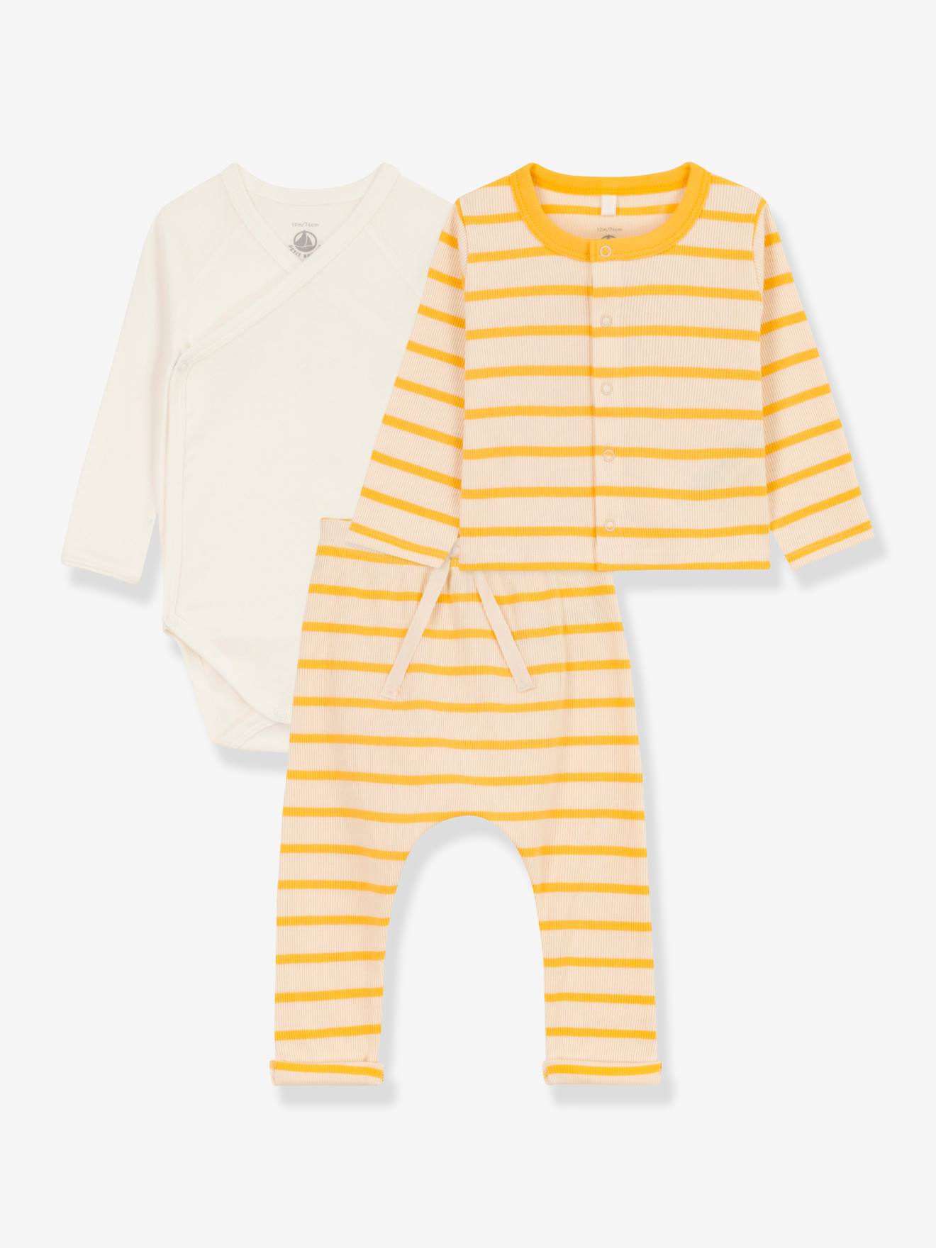 Conjunto de 3 prendas de algodón orgánico para recién nacido PETIT BATEAU beige