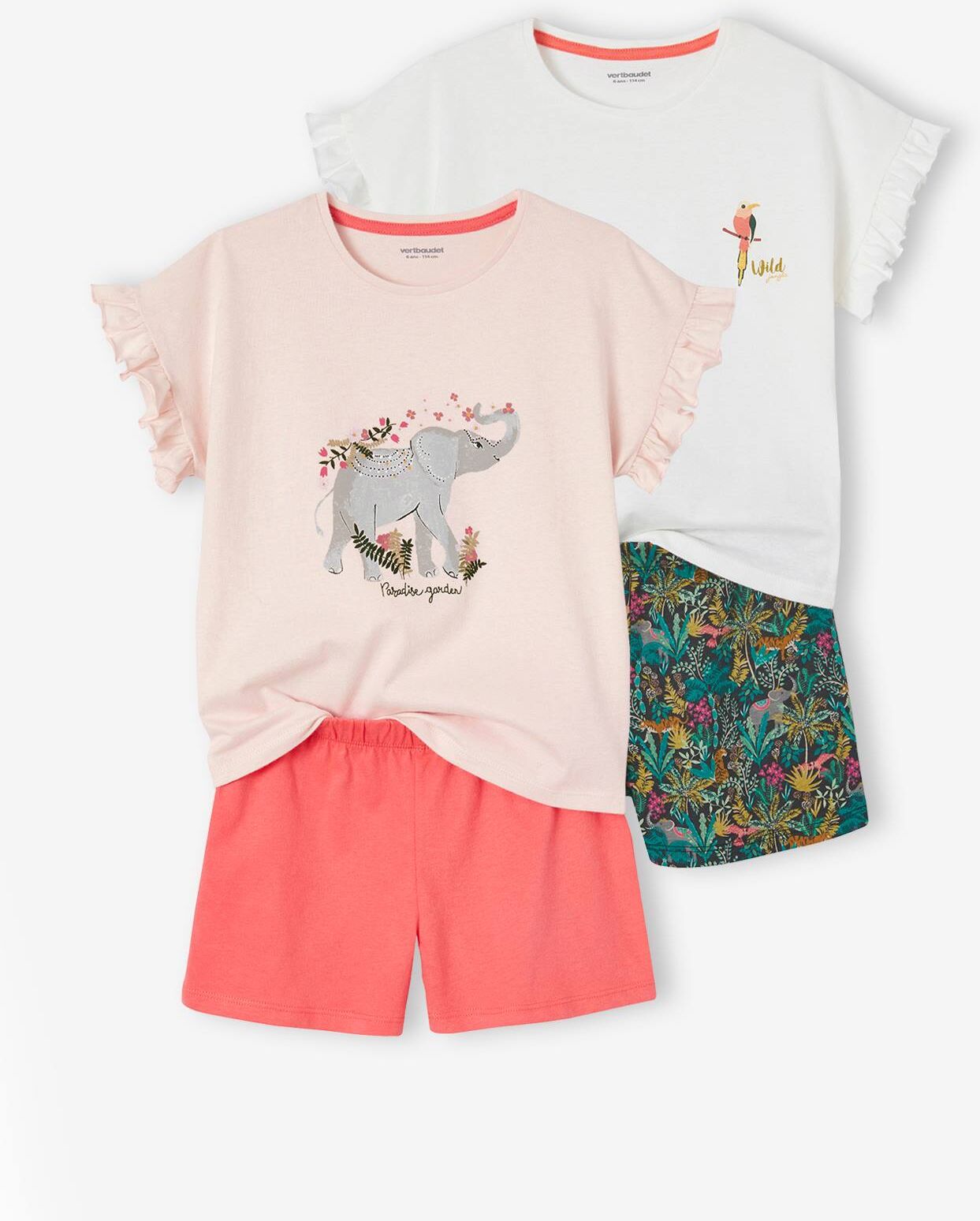 VERTBAUDET Pack de 2 pijamas con short «Wild» para niña - Basics rosa