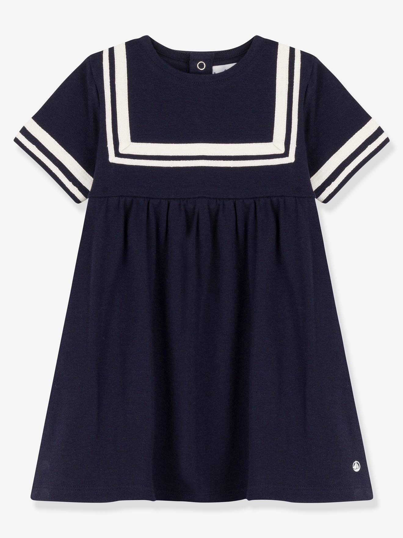 Vestido de manga corta y algodón orgánico PETIT BATEAU azul