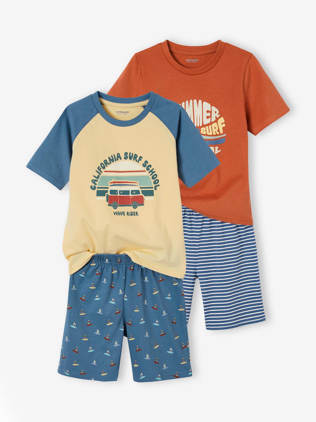 VERTBAUDET Pack de 2 pijamas con short «Summer Surf» para niño azul jeans