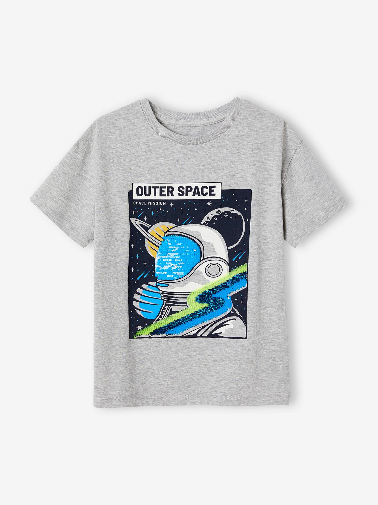VERTBAUDET Camiseta de lentejuelas con motivo de astronauta para niño gris jaspeado