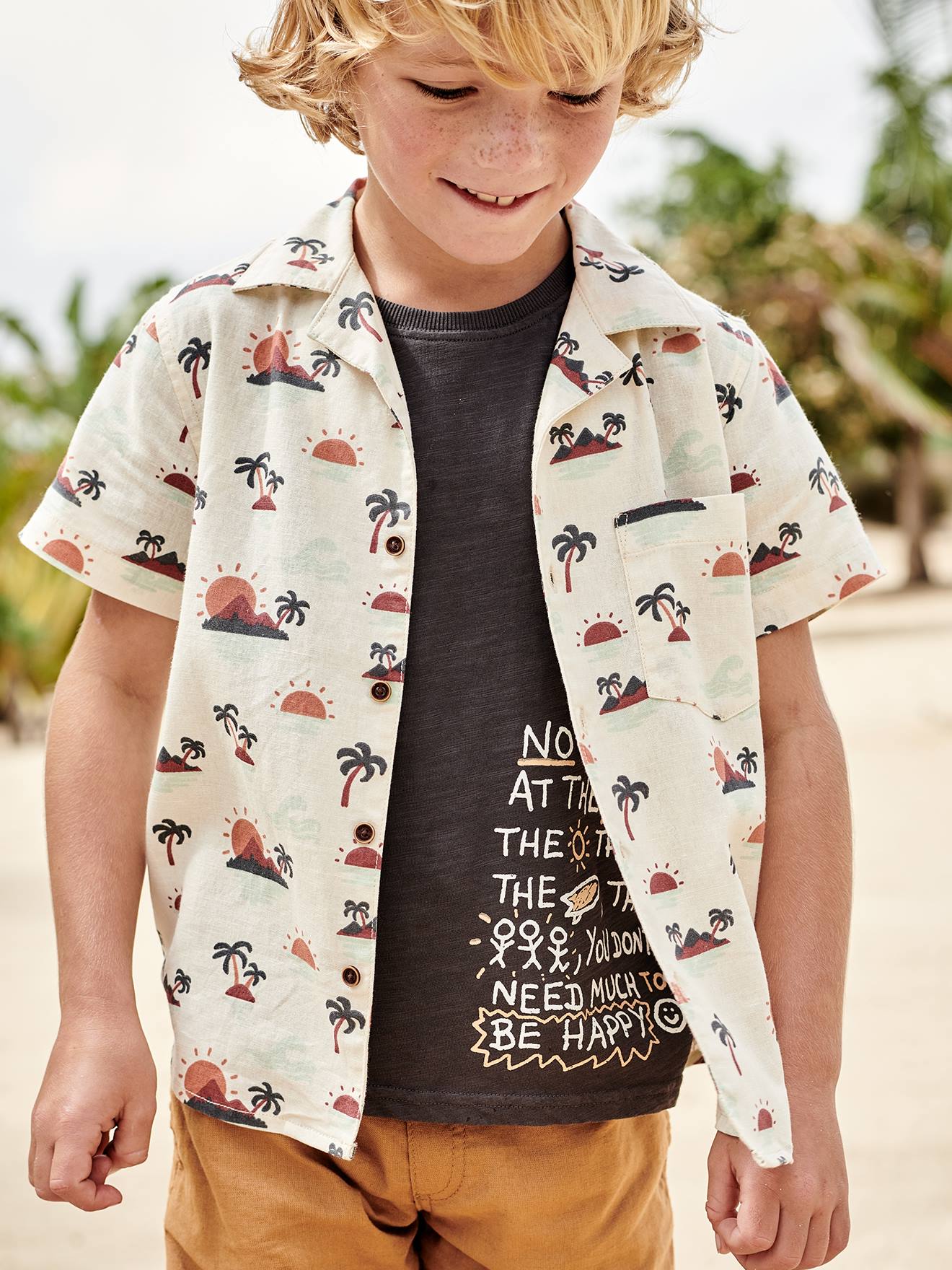 VERTBAUDET Camiseta con motivo de texto «surf» para niño gris