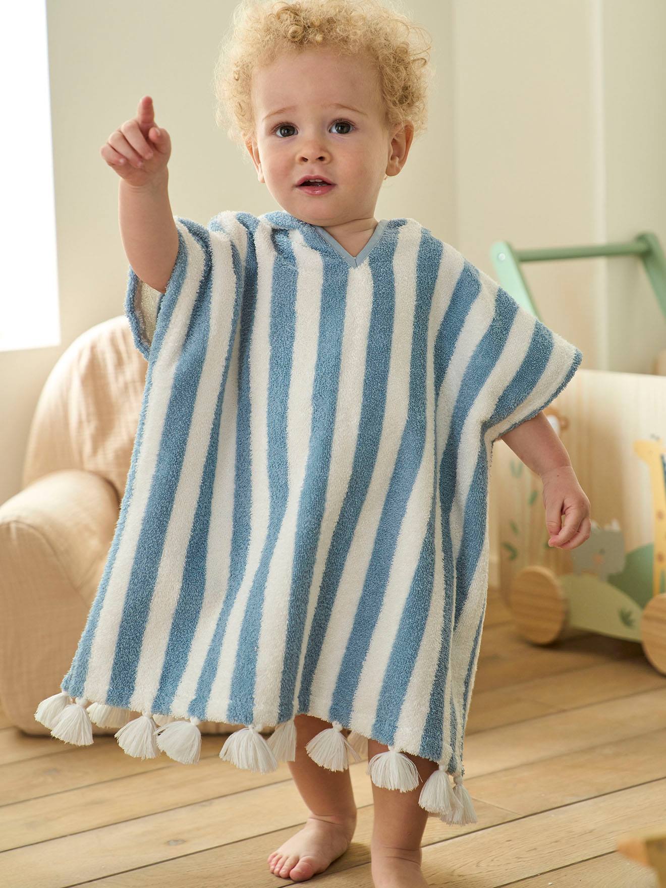 VERTBAUDET Poncho de baño a rayas, para bebé, personalizable azul medio a rayas