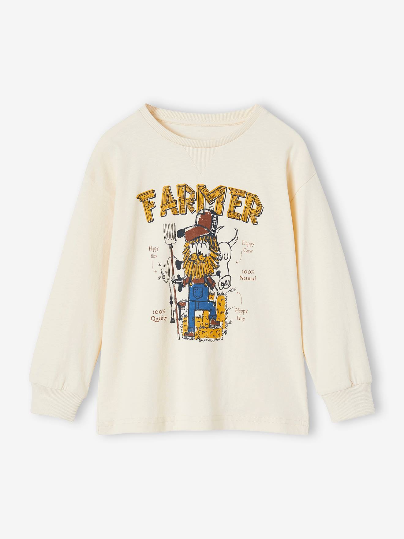 VERTBAUDET Camiseta con motivo «farmer» para niño crudo