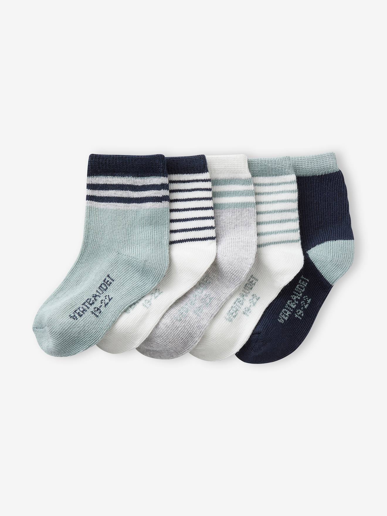VERTBAUDET Pack de 5 pares de calcetines a rayas para bebé niño azul grisáceo