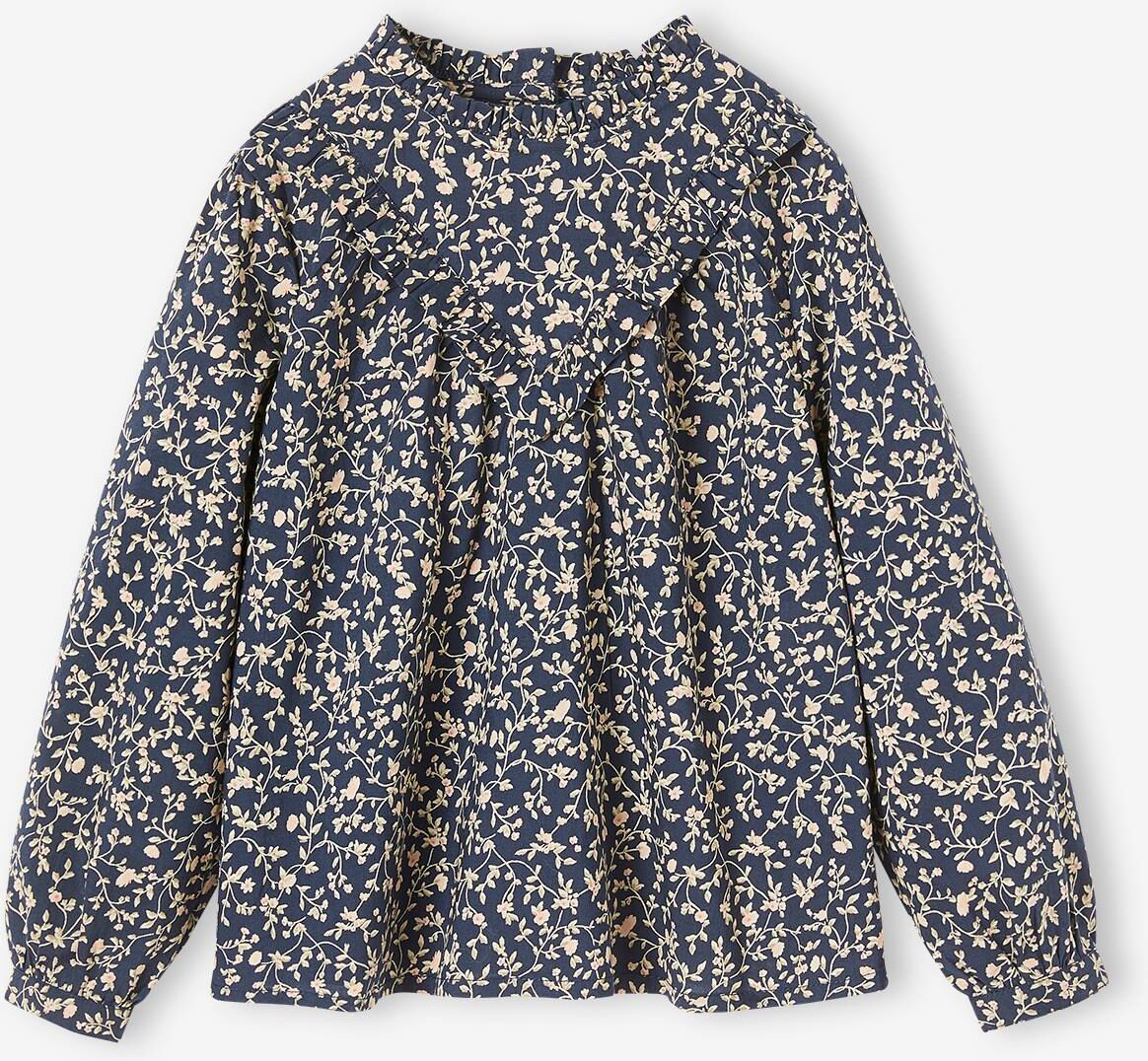 VERTBAUDET Blusa con cuello alto estampado de flores, niña azul marino