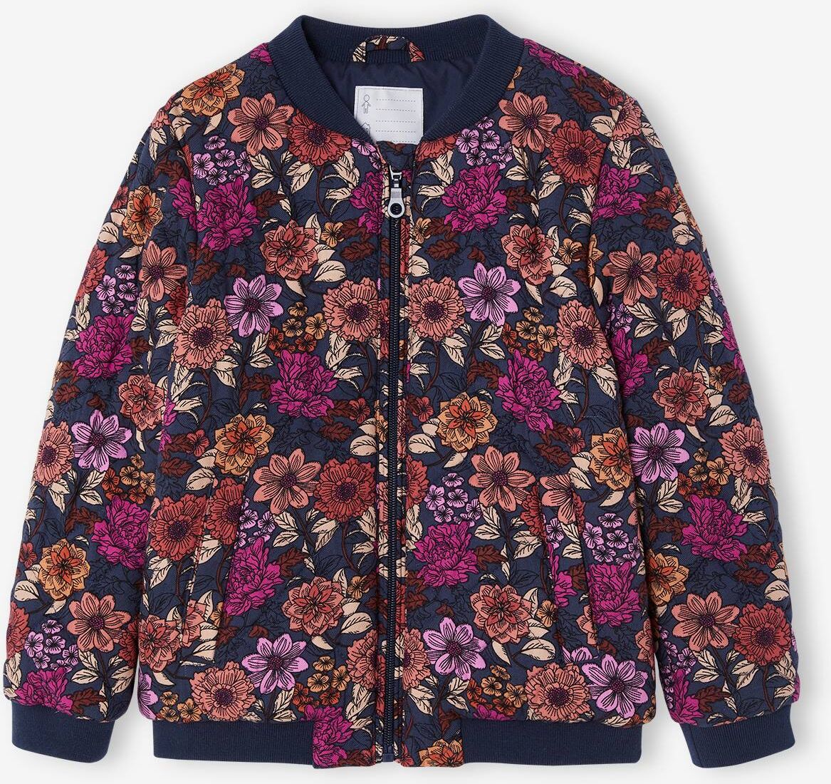 VERTBAUDET Cazadora acolchada estilo bomber con estampado de flores, para niña azul oscuro