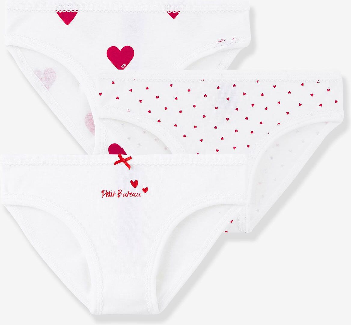 Lote de 3 braguitas Corazón de algodón para niña - PETIT BATEAU blanco claro estampado