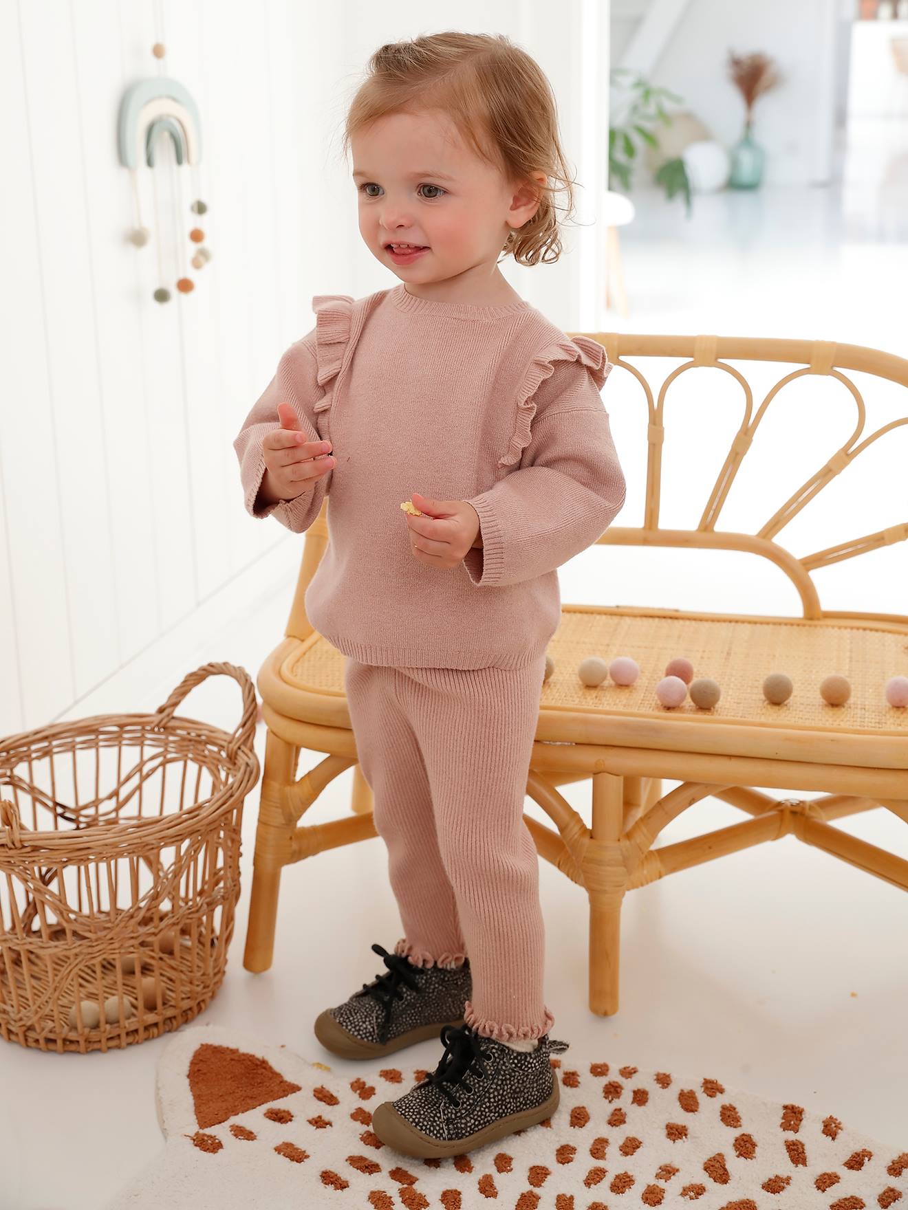 VERTBAUDET Conjunto de punto tricot para bebé: jersey + leggings rosa maquillaje