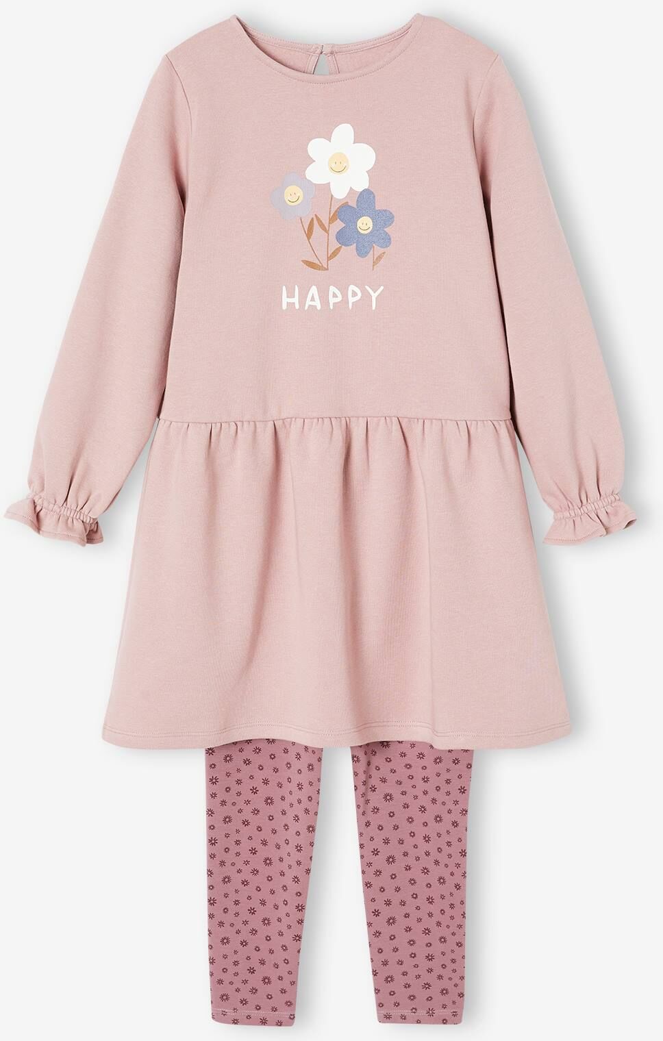 VERTBAUDET Conjunto de vestido de felpa y leggings, para niña rosa palo