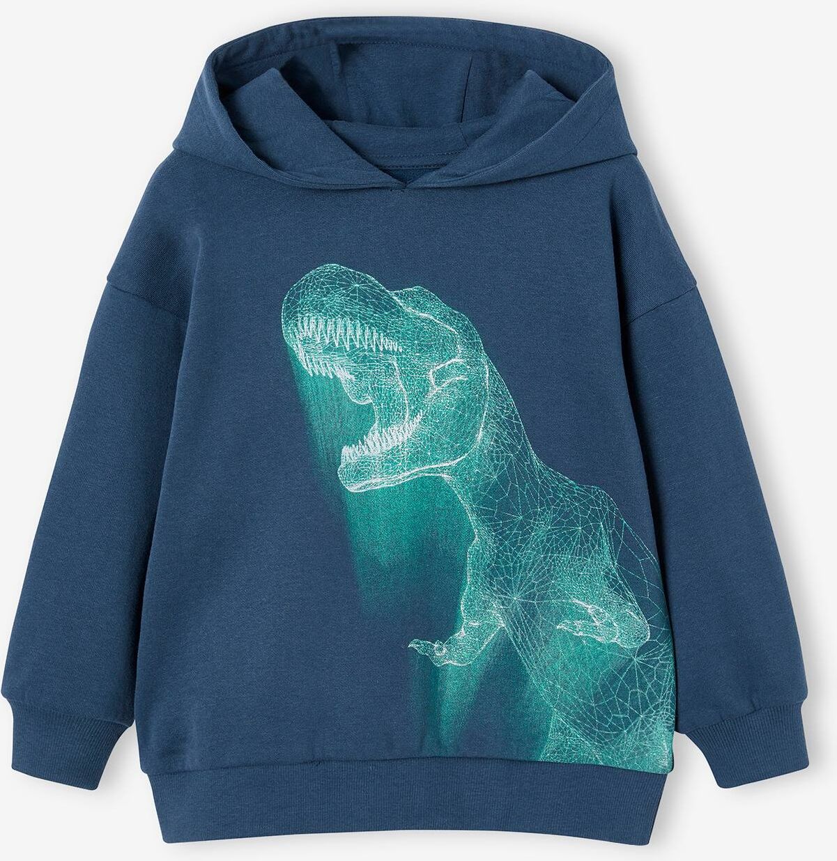 VERTBAUDET Sudadera con capucha y dinosaurio efecto neón, para niño azul oscuro