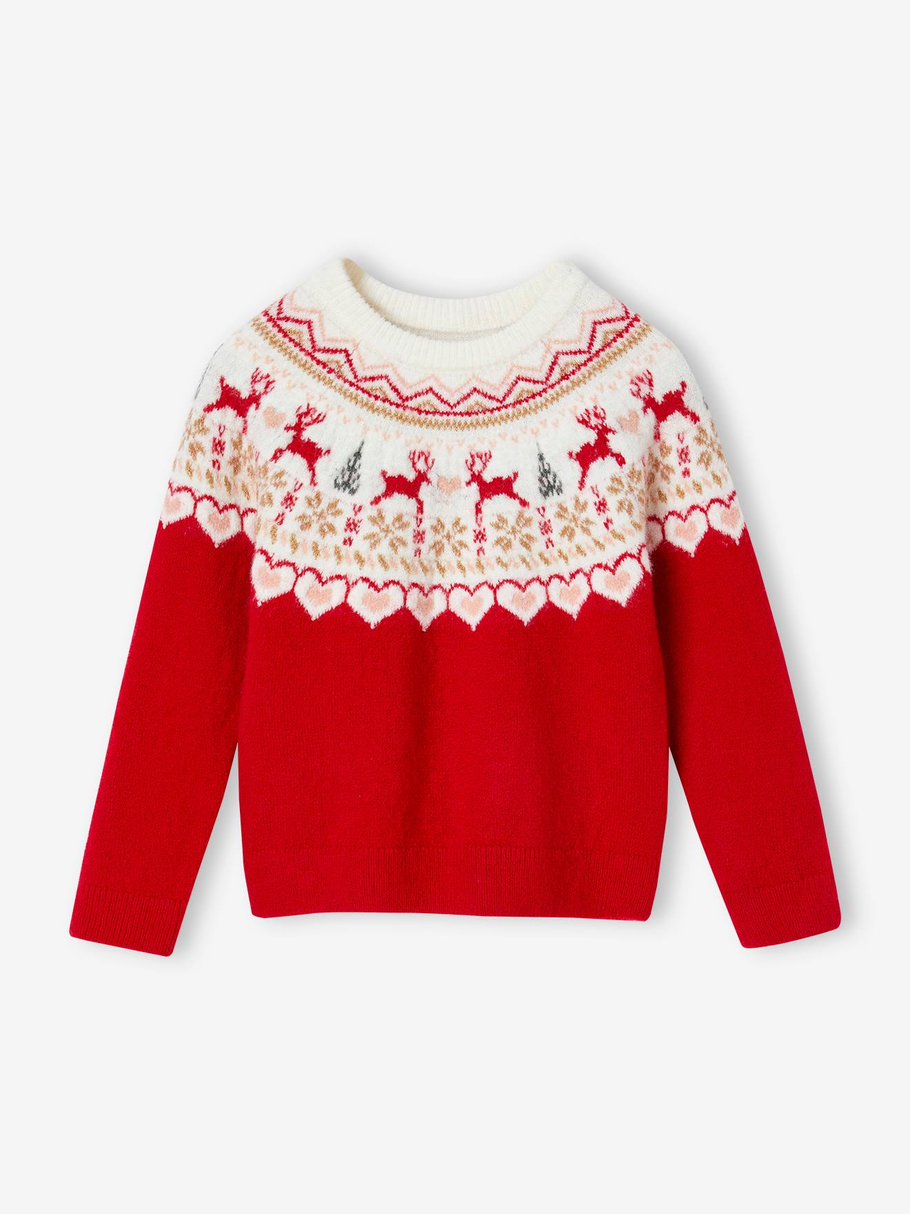 VERTBAUDET Jersey jacquard de Navidad para niña rojo