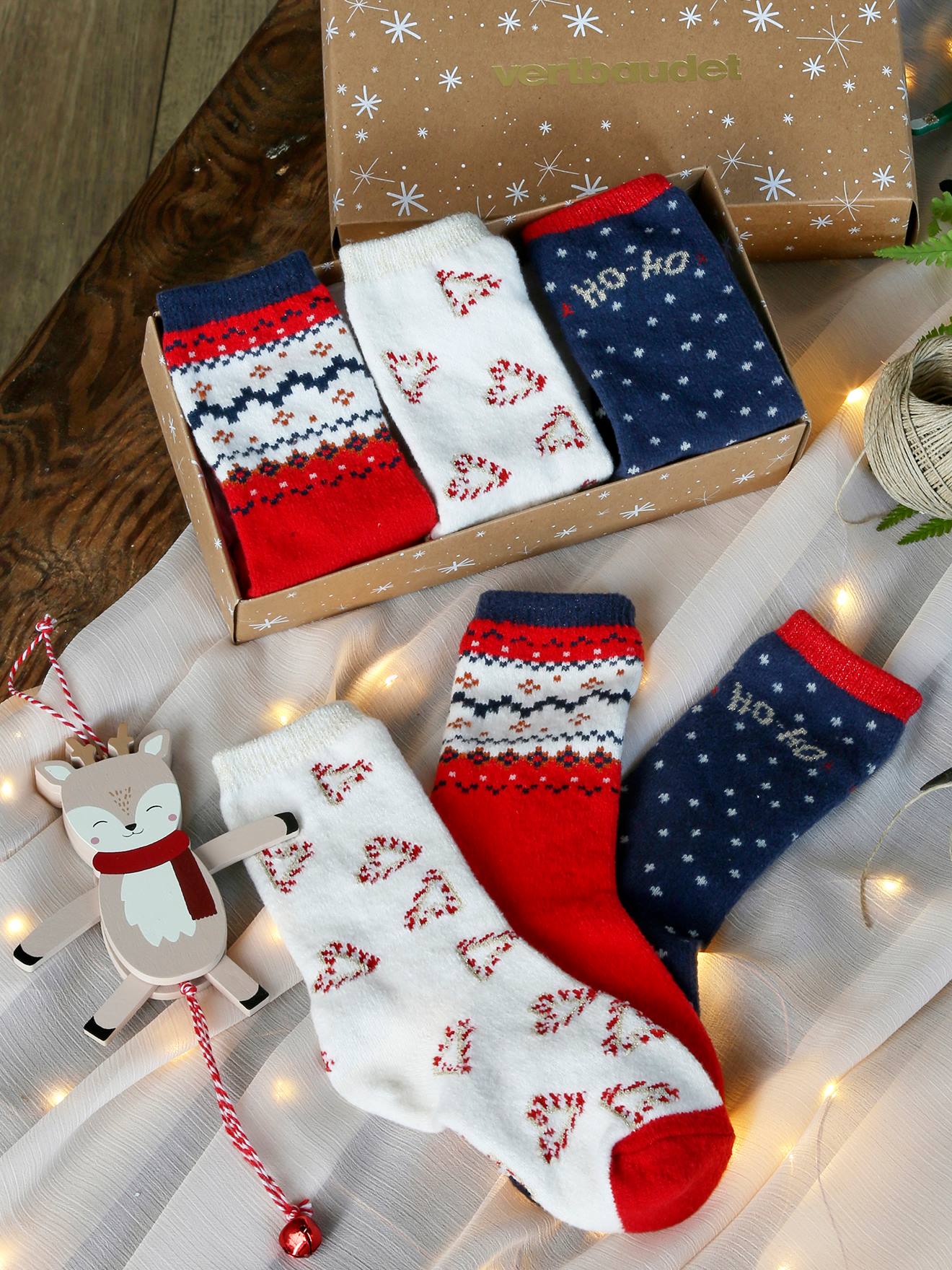 VERTBAUDET Pack de Navidad «Santa Socks» con 3 pares de calcetines para niña rojo