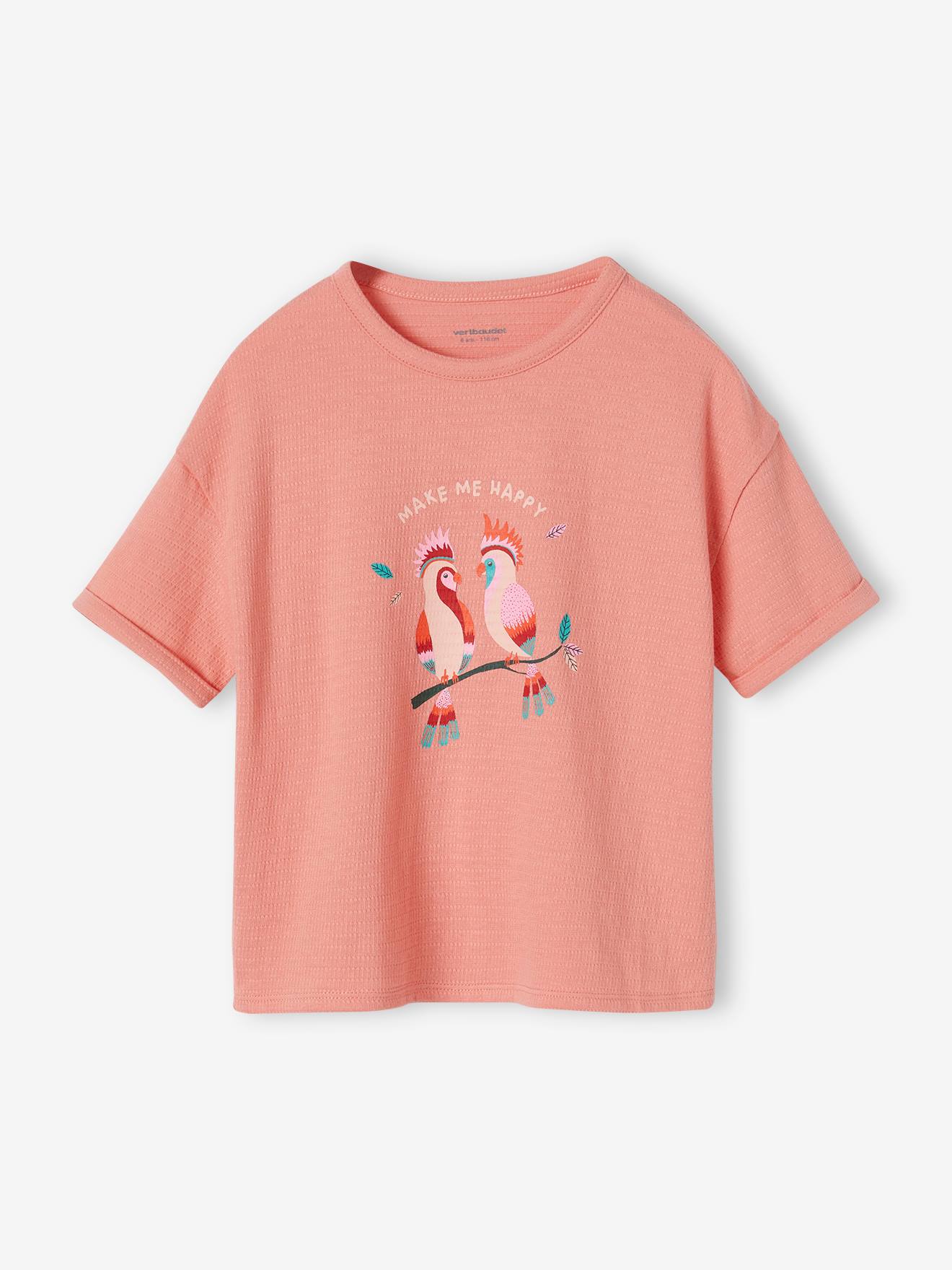 VERTBAUDET Camiseta estampada de punto con relieve para niña coral