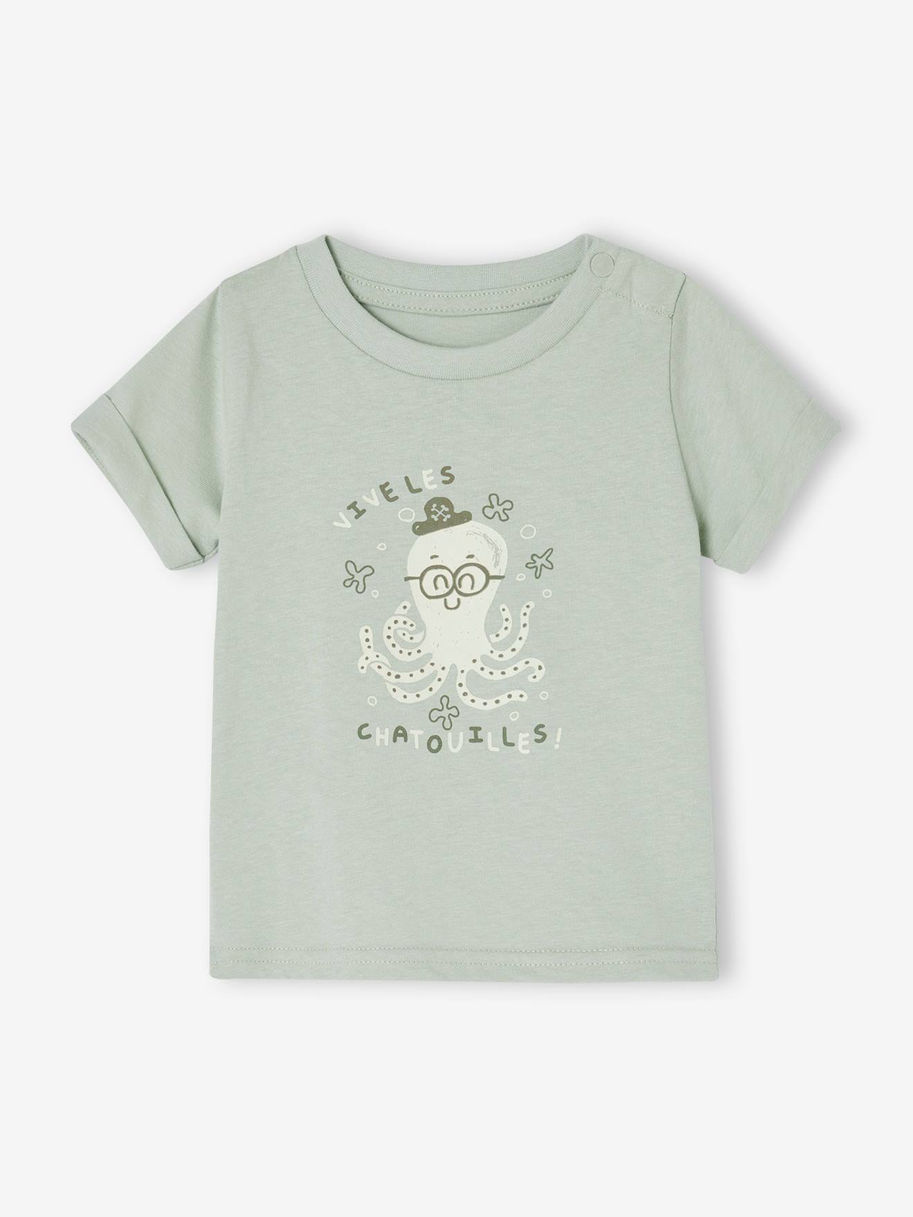 VERTBAUDET Camiseta «mini tótem» de manga corta para bebé verde agua