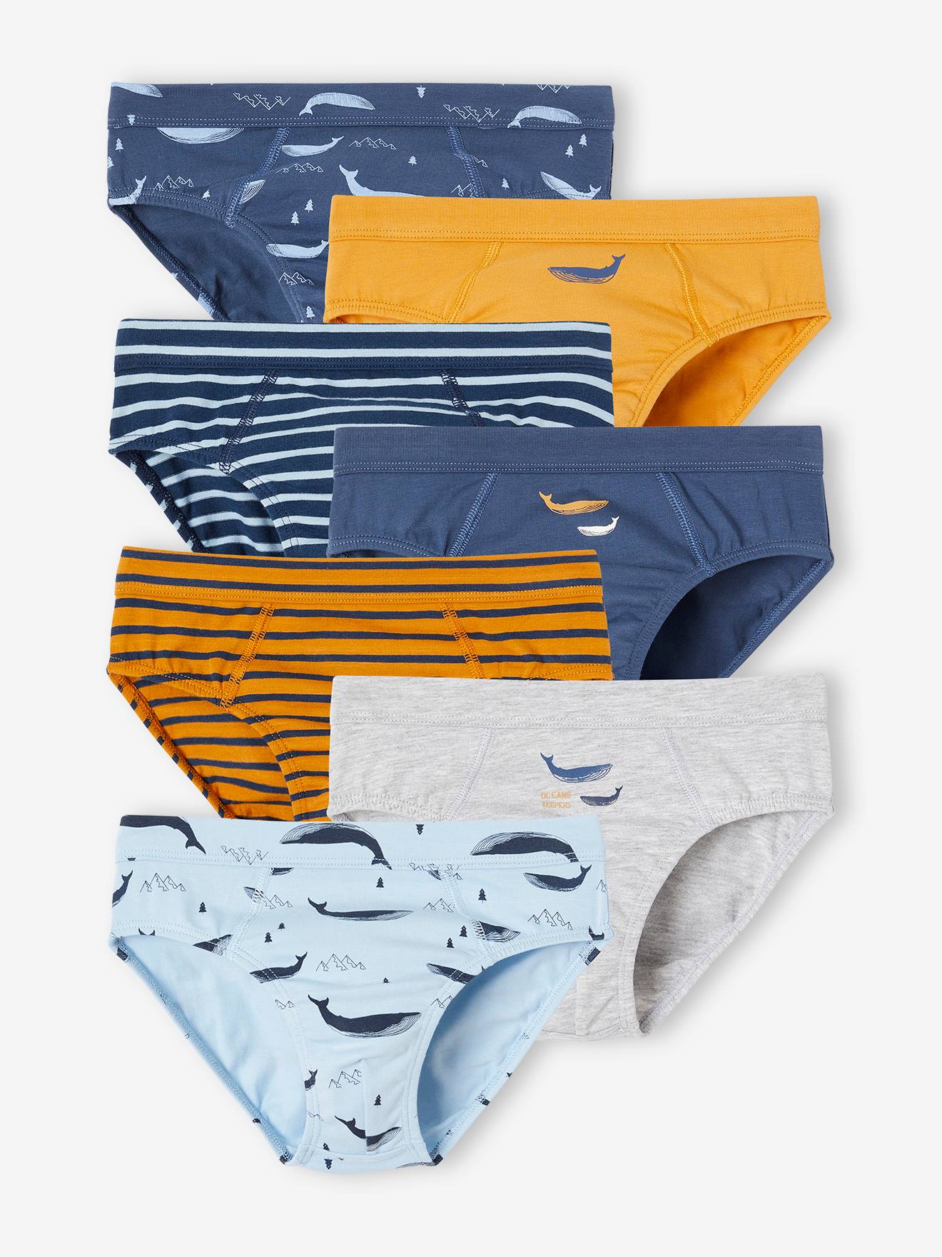 VERTBAUDET Pack de 7 slips stretch ballenas de algodón orgánico para niño azul claro