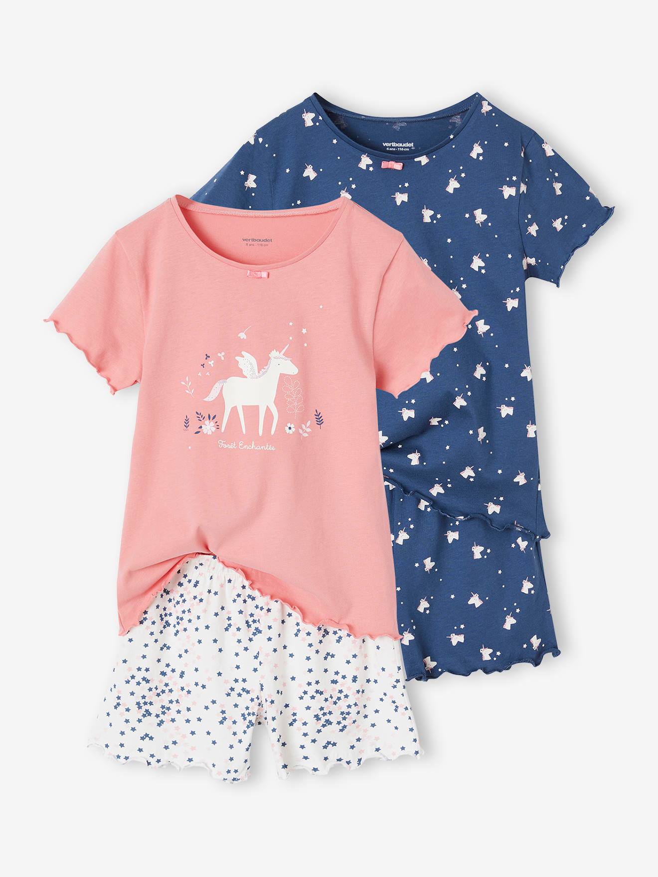 VERTBAUDET Pack de 2 pijamas con short con unicornios para niña azul oscuro