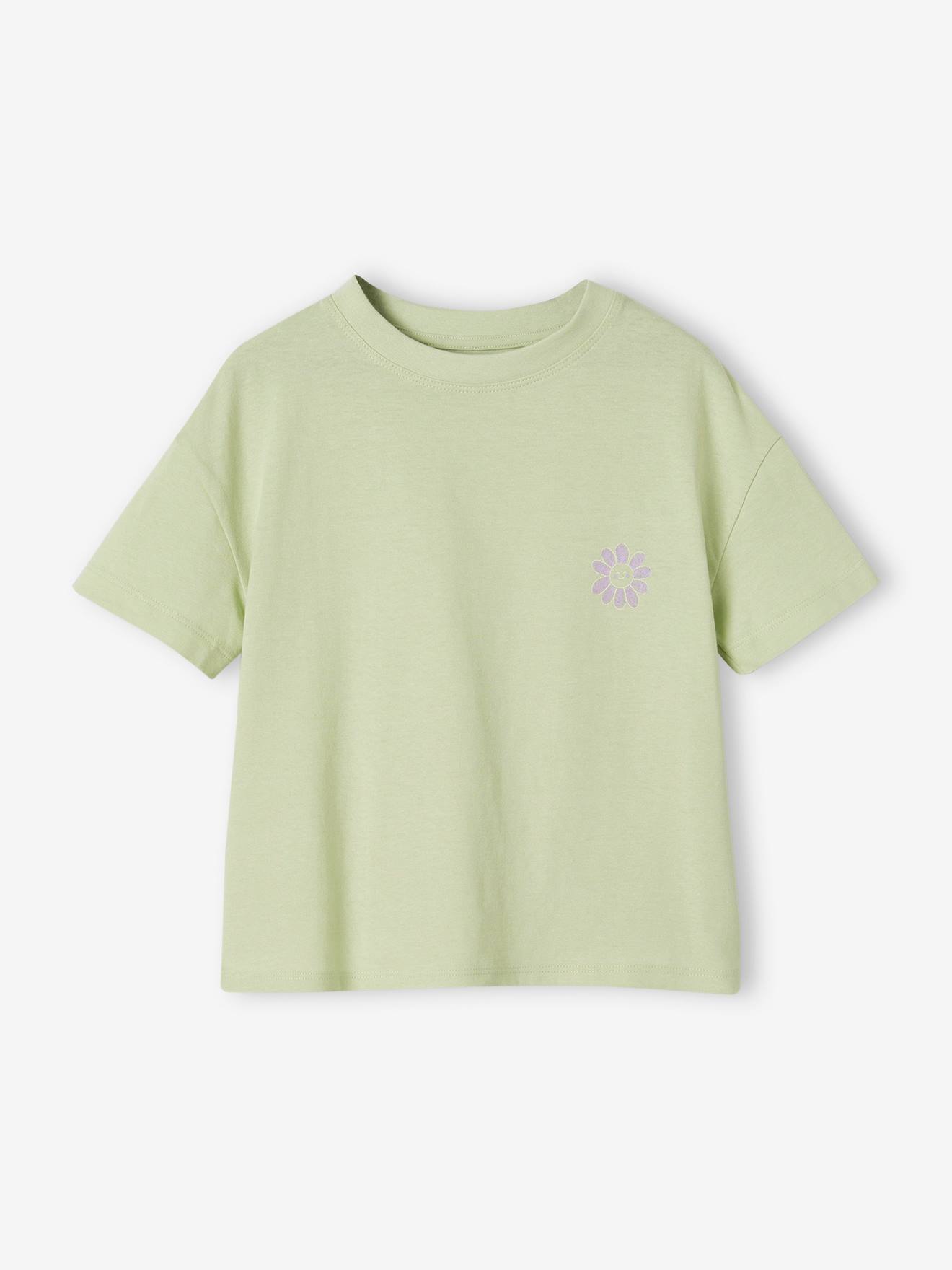 VERTBAUDET Camiseta lisa Basics de manga corta para niña verde almendra