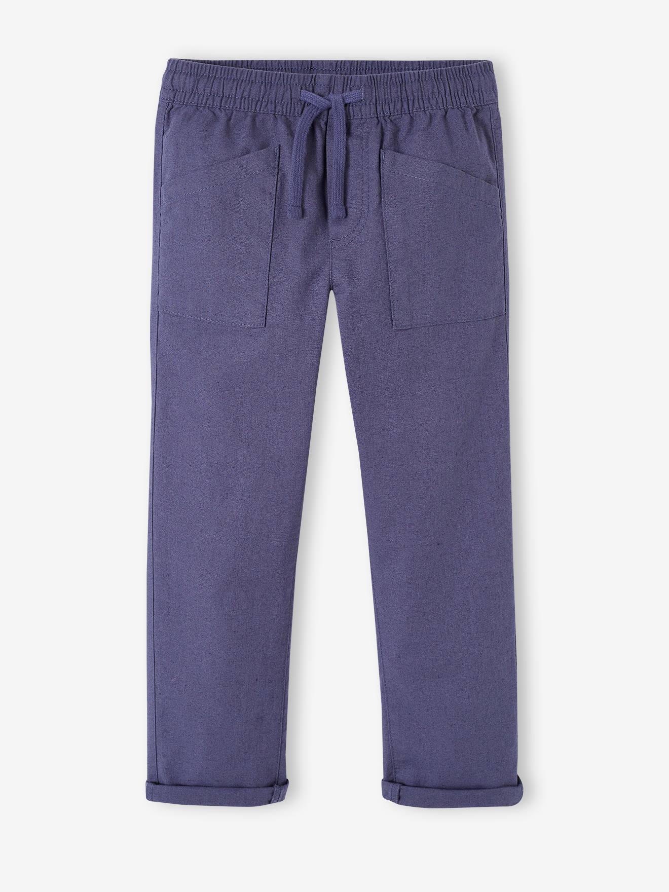 VERTBAUDET Pantalón ancho estilo carpintero de algodón y lino, fácil de vestir, para niño azul pizarra