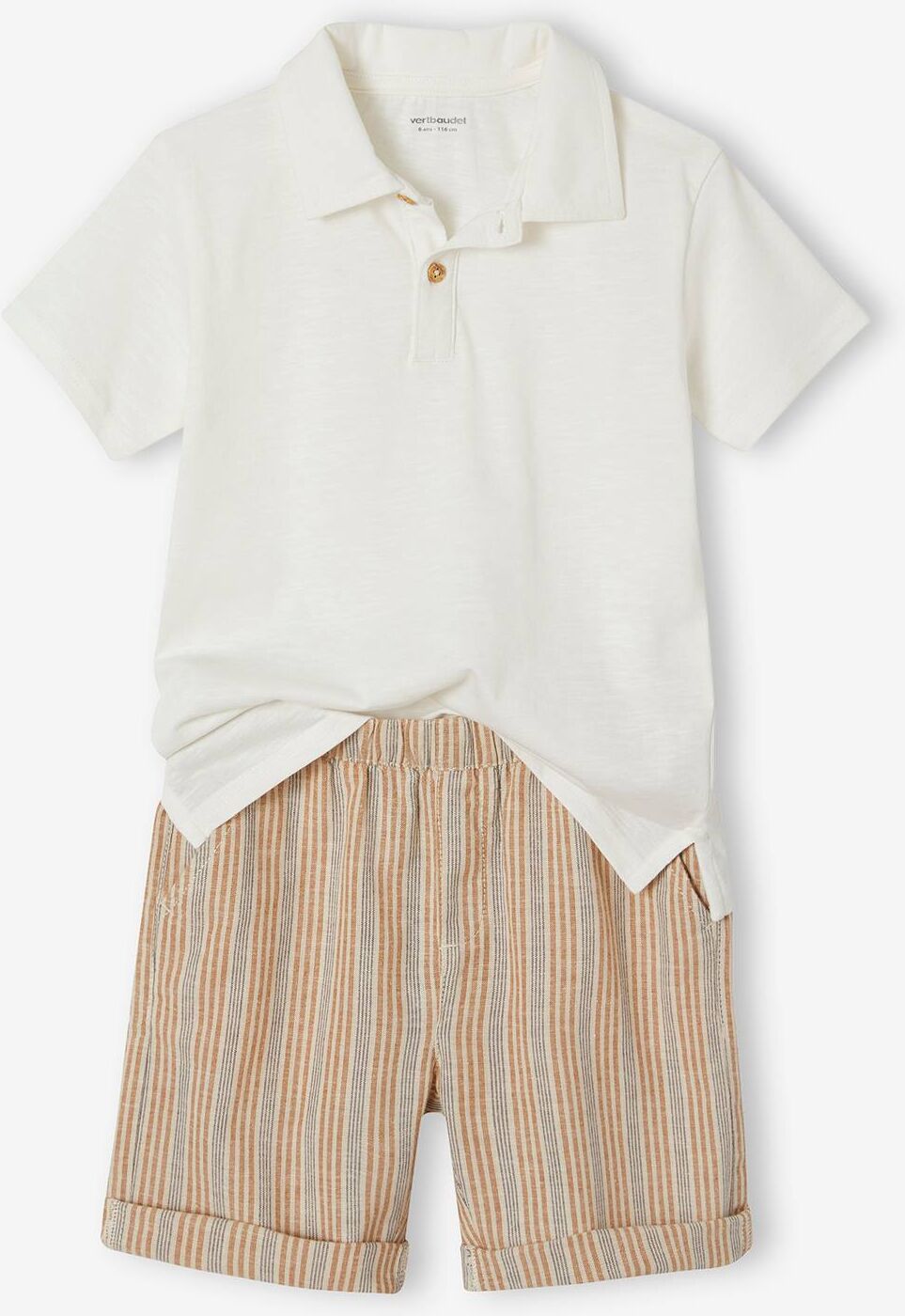 VERTBAUDET Conjunto de ceremonia polo y short para niño rayas blancas