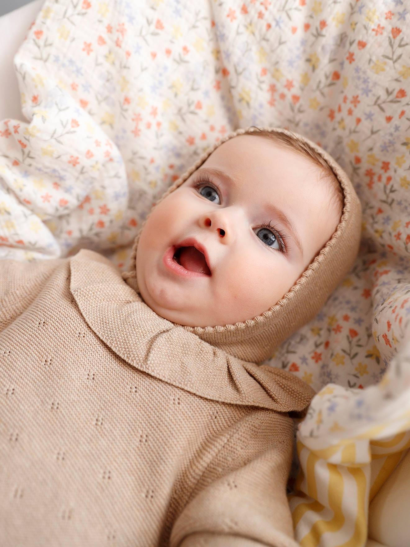 VERTBAUDET Pelele de manga larga y gorrito de punto tricot para bebé beige jaspeado