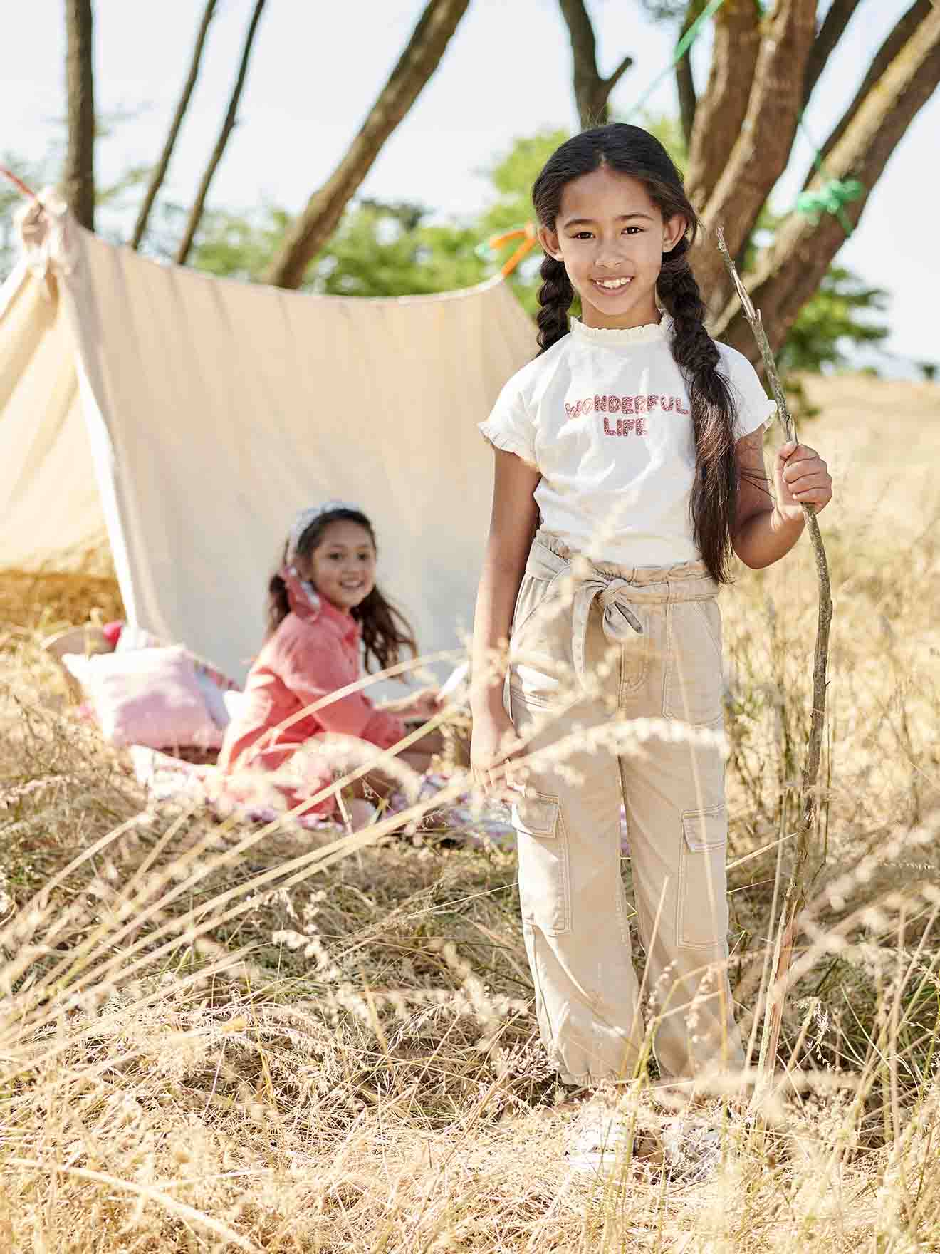 VERTBAUDET Pantalón cargo niña de tejido fluido beige arena