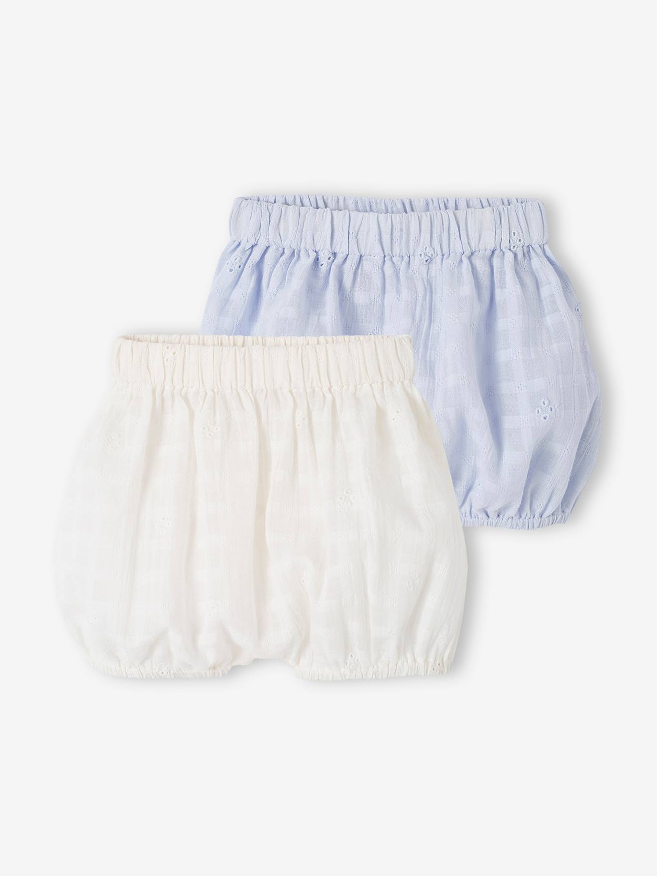 VERTBAUDET Pack de 2 pantalones bombachos bordados para bebé recién nacida azul claro