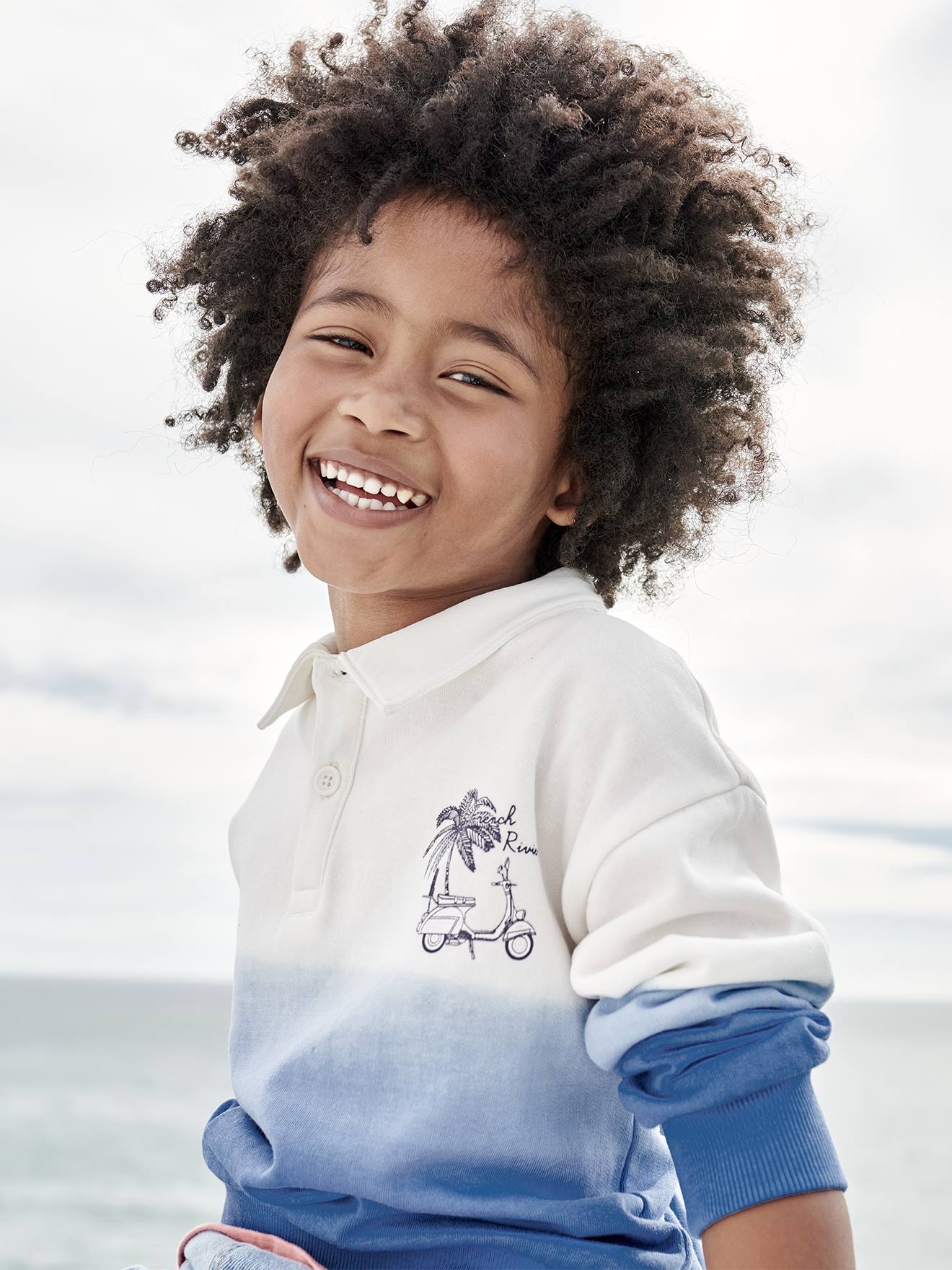 VERTBAUDET Sudadera con cuello polo y efecto «deep & dye» para niño azul azur