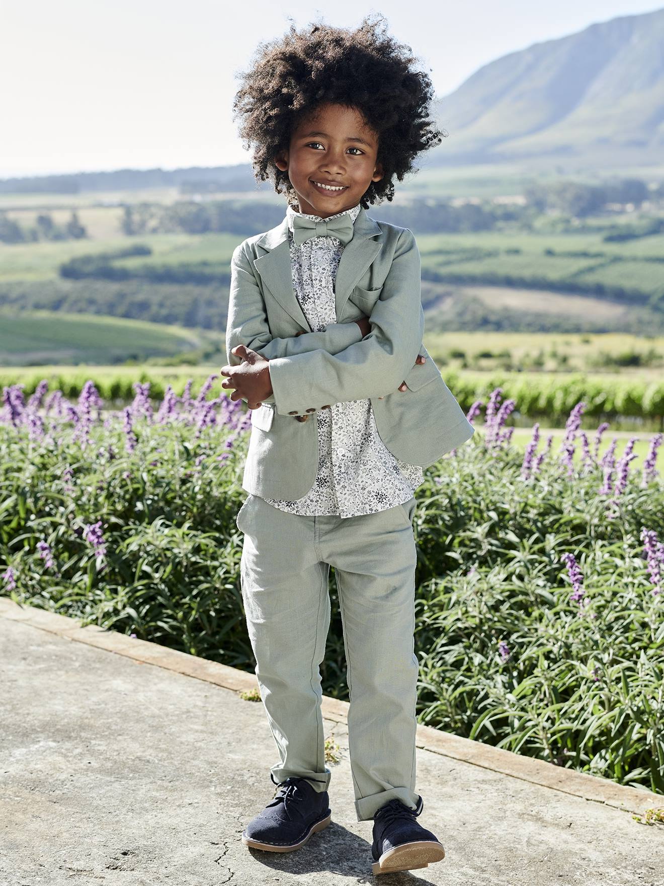 VERTBAUDET Chaqueta de ceremonia de algodón y lino para niño verde sauce