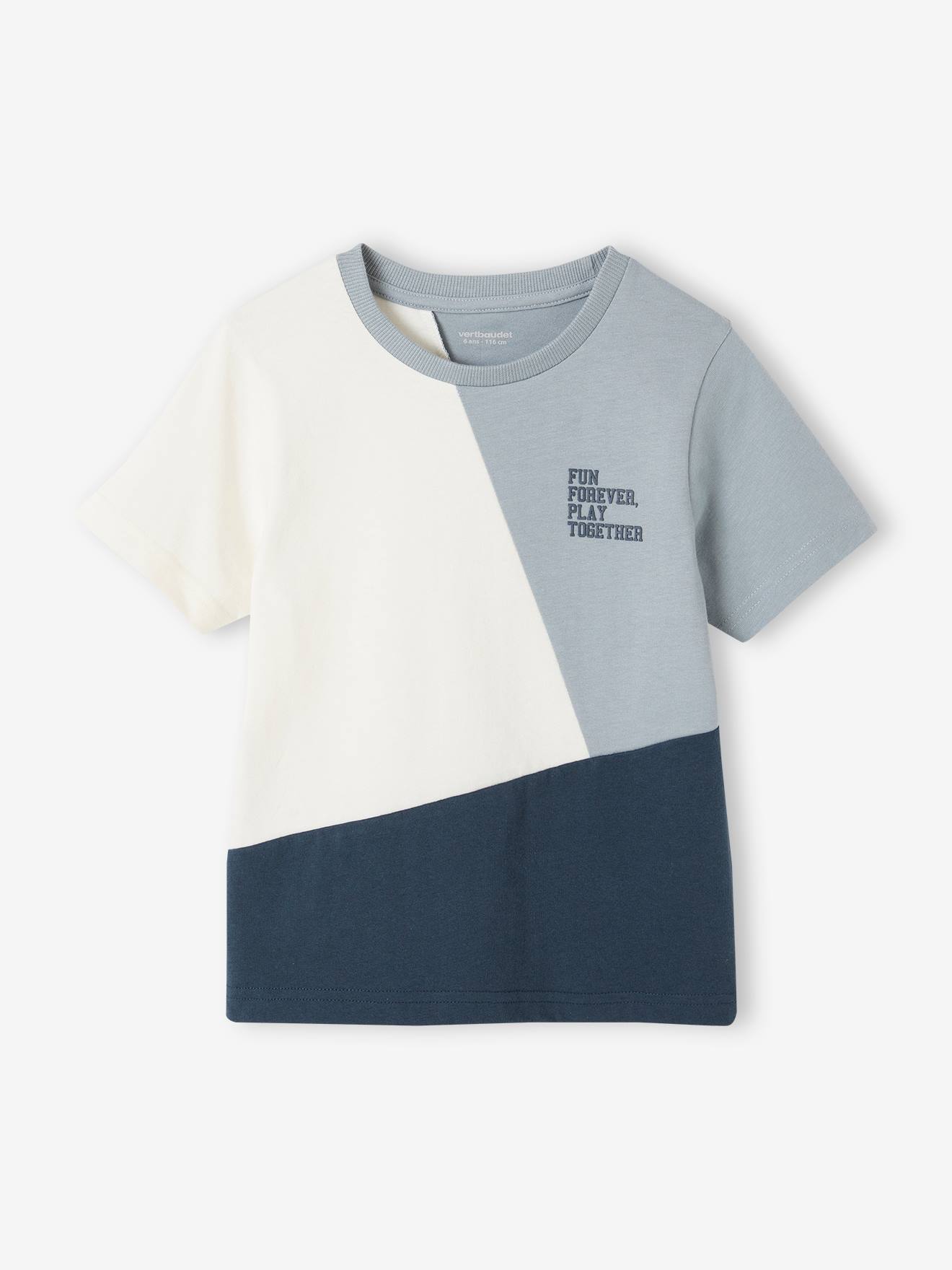 VERTBAUDET Camiseta colorblock de manga corta para niño verde agua