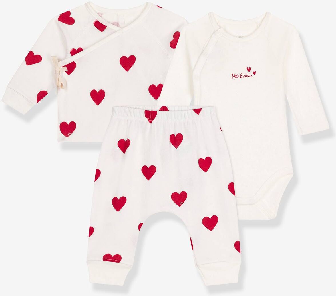 Conjunto de 3 prendas con estampado corazón PETIT BATEAU blanco