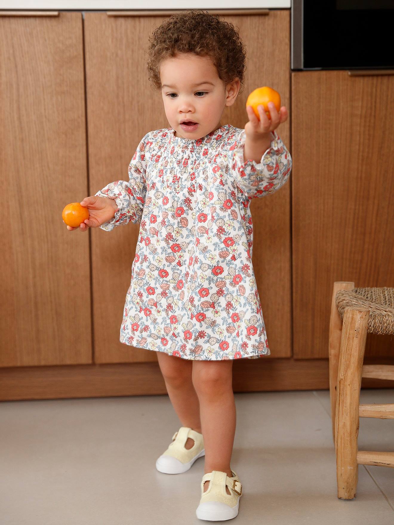 VERTBAUDET Vestido con smocks para bebé crudo