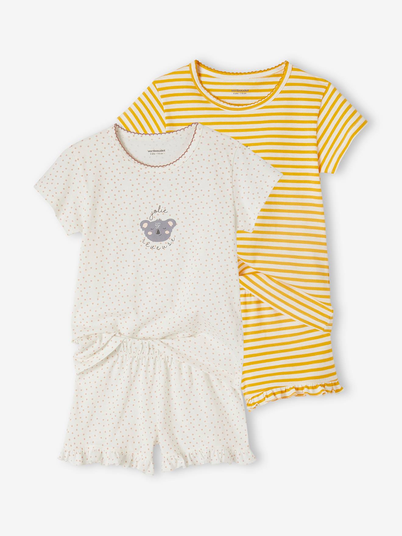 VERTBAUDET Pack de 2 pijamas con short con animales para niña amarillo