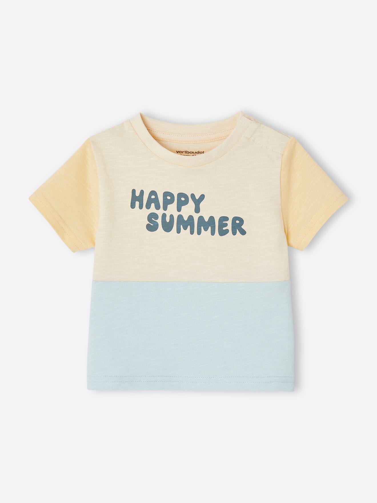 VERTBAUDET Camiseta colorblock para bebé "Happy summer" azul claro