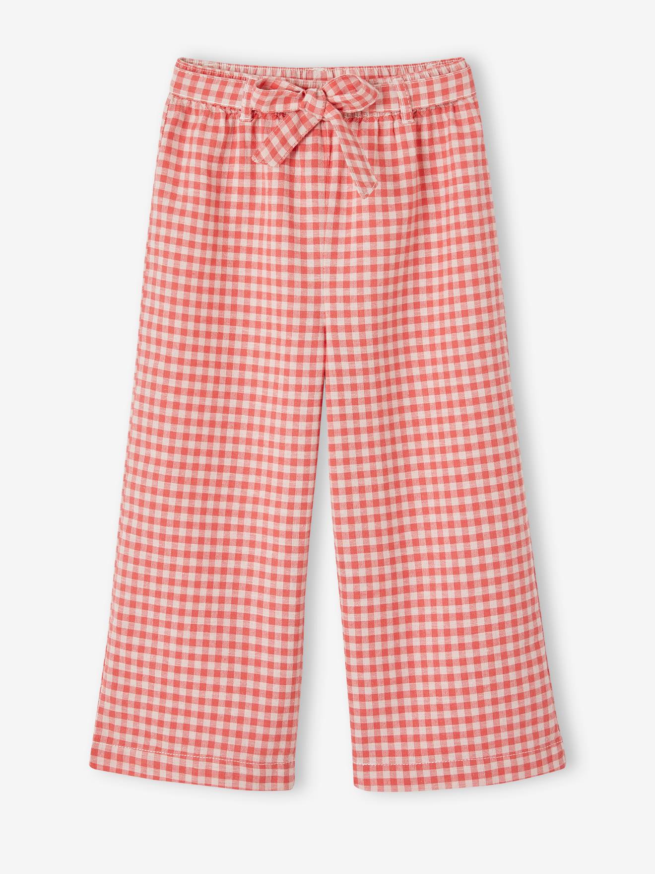 VERTBAUDET Pantalón pesquero ancho estampado para niña cuadros rojos