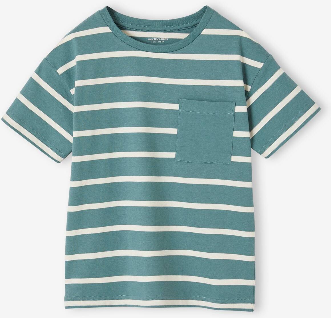 VERTBAUDET Camiseta a rayas personalizable para niño verde agua