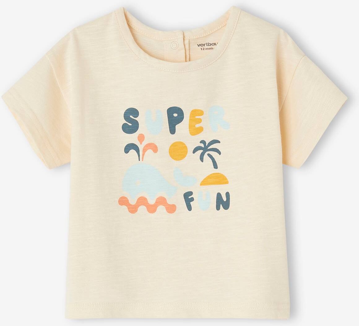 VERTBAUDET Camiseta "Super fun" de manga corta para bebé crudo