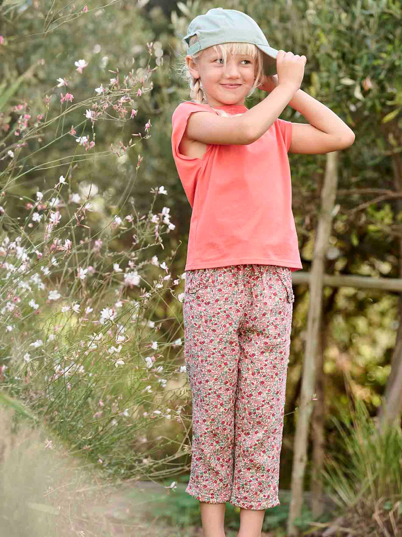 VERTBAUDET Pantalón pesquero de gasa de algodón estampado de flores, para niña blanco estampado