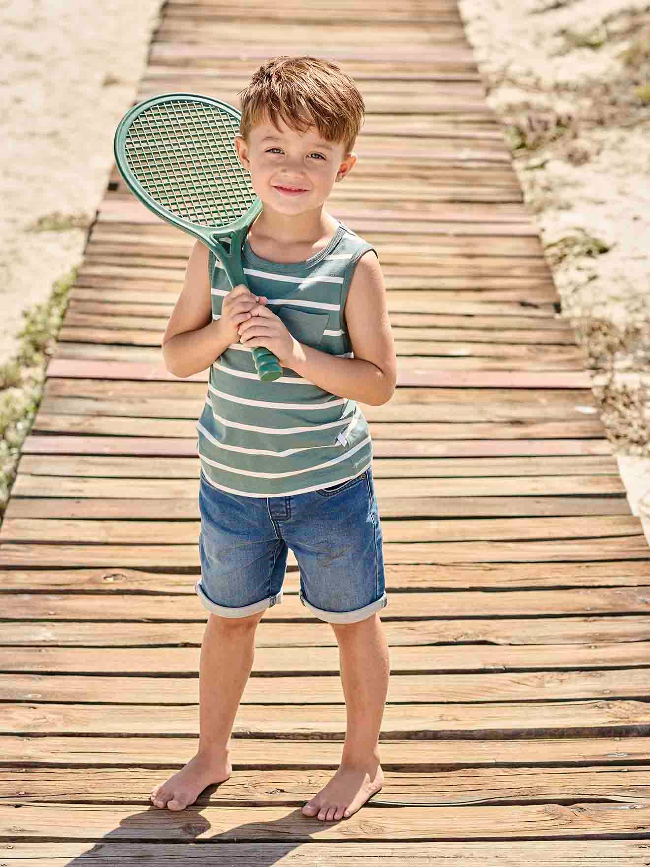 VERTBAUDET Bermudas fáciles de vestir para niño de felpa estilo denim doble stone