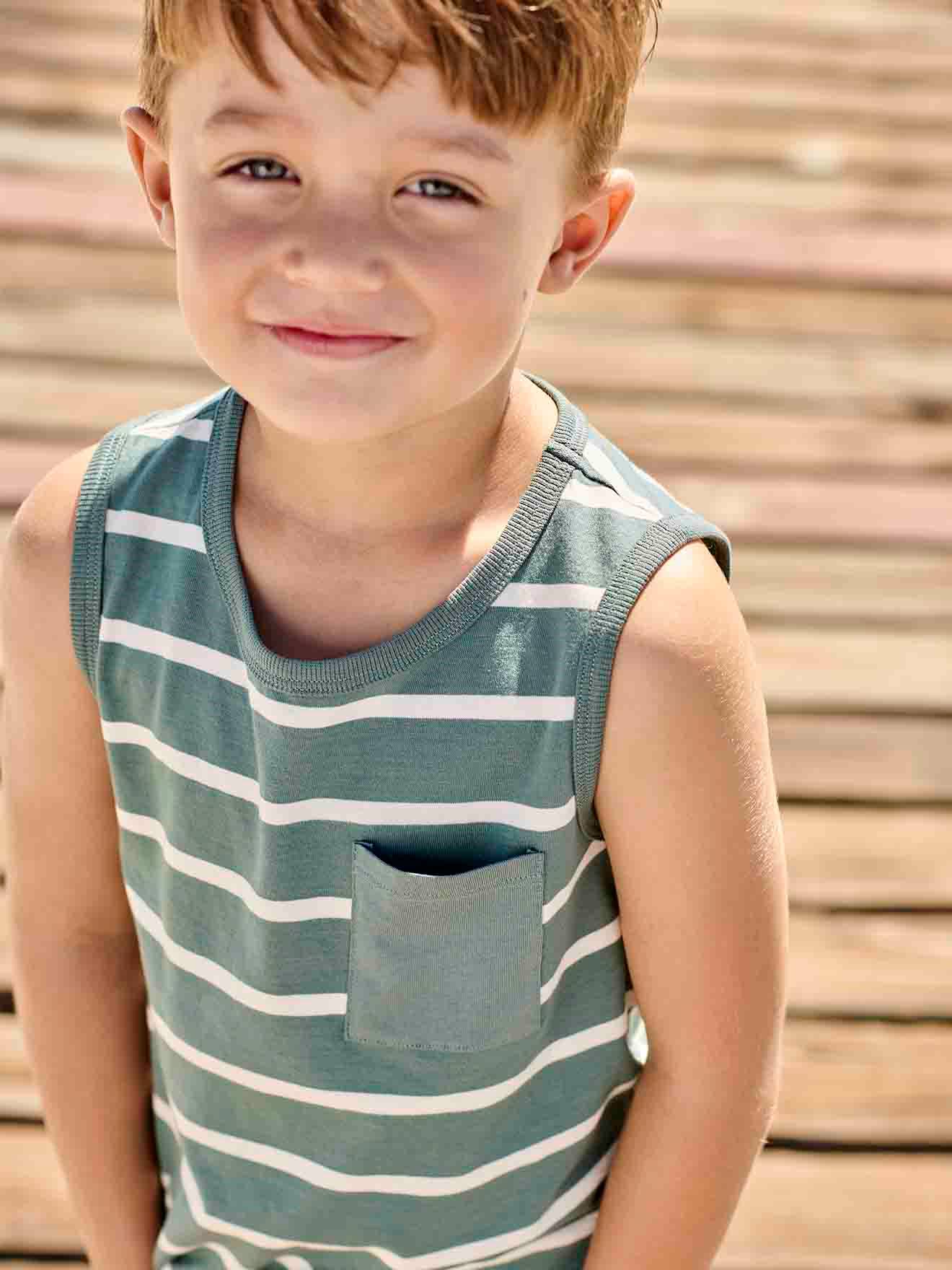 VERTBAUDET Camiseta a rayas sin mangas para niño verde agua