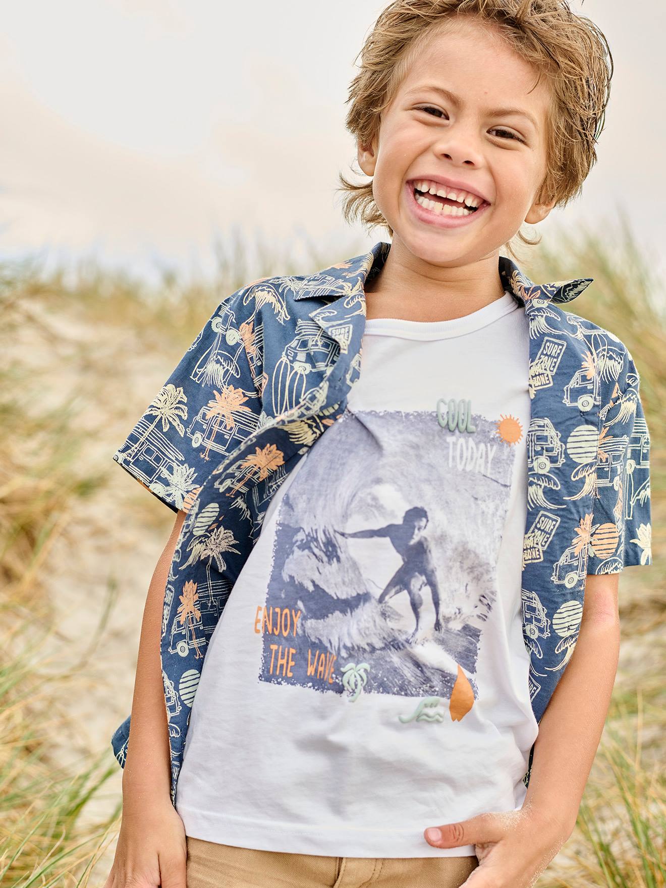 VERTBAUDET Camiseta sin mangas estampado fotográfico surf niño blanco