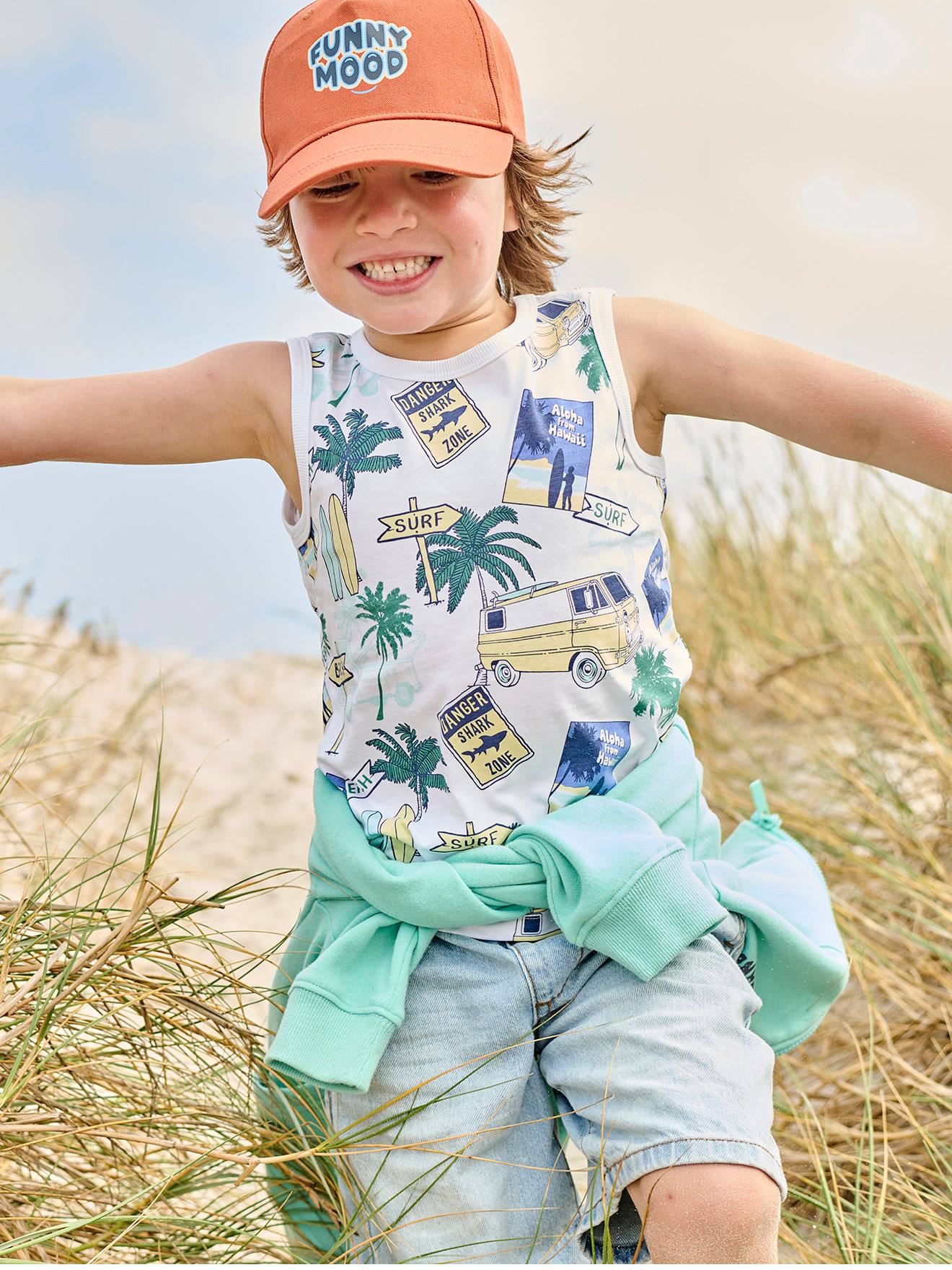 VERTBAUDET Camiseta sin mangas motivos surf niño blanco estampado