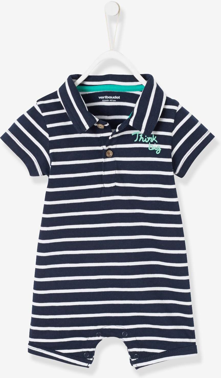 VERTBAUDET Mono de playa con cuello polo para bebé niño azul oscuro a rayas