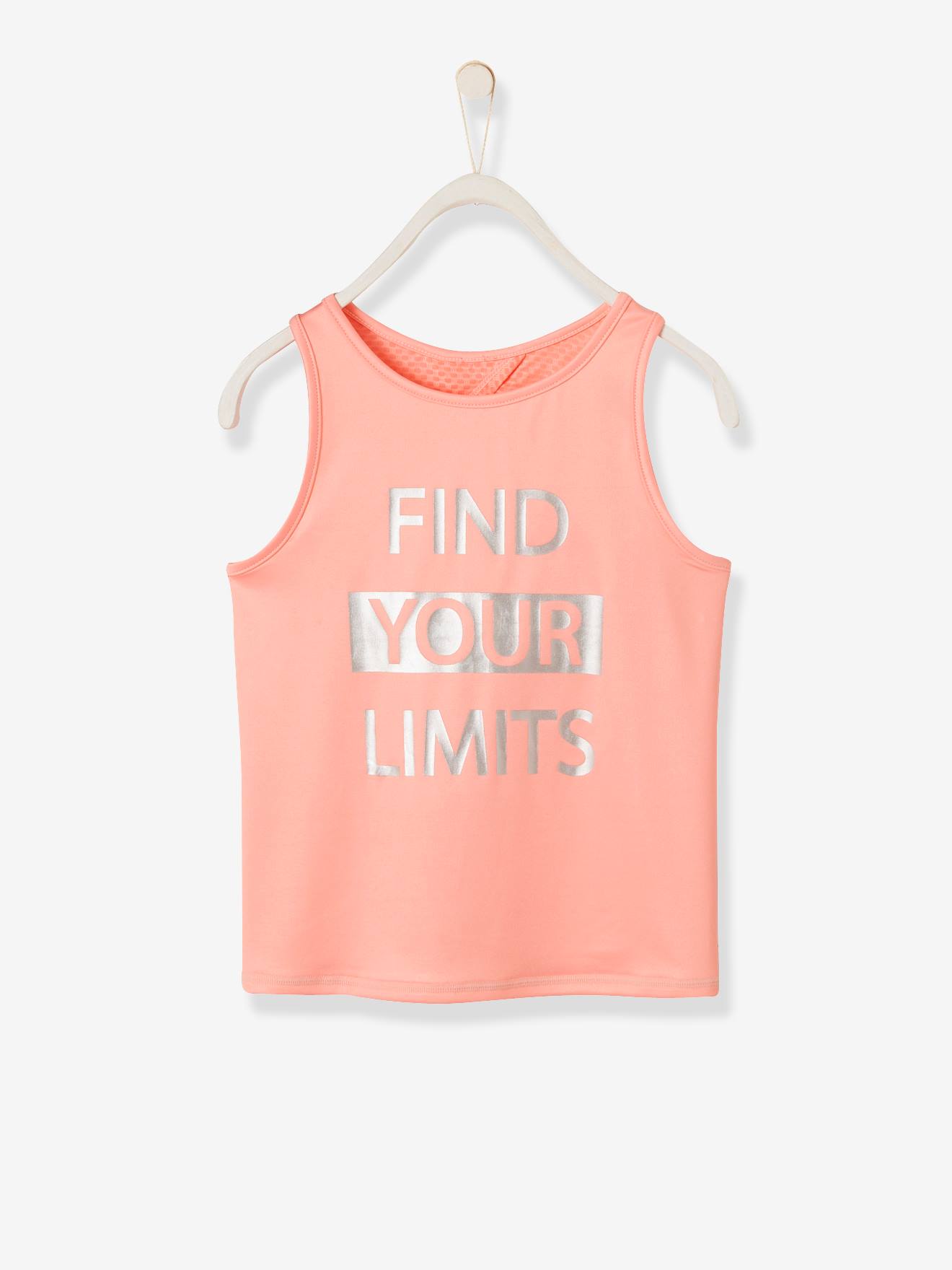 VERTBAUDET Camiseta de tirantes deportiva con inscripción irisada, para niña rosa claro liso con motivos