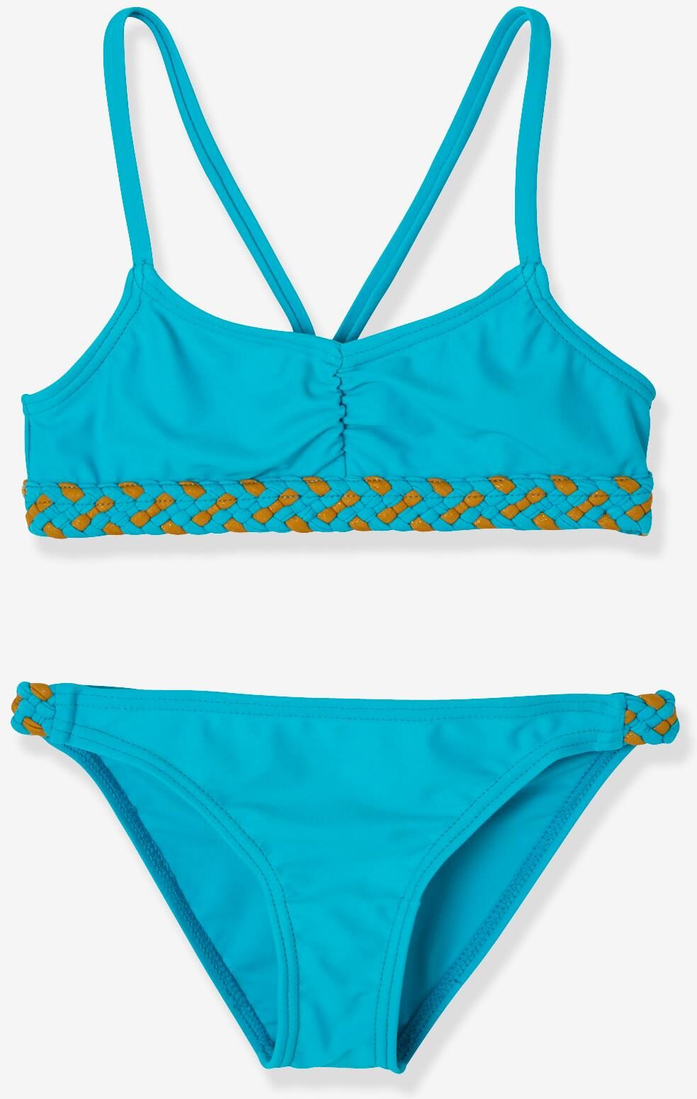 VERTBAUDET Bikini para niña azul medio liso con motivos